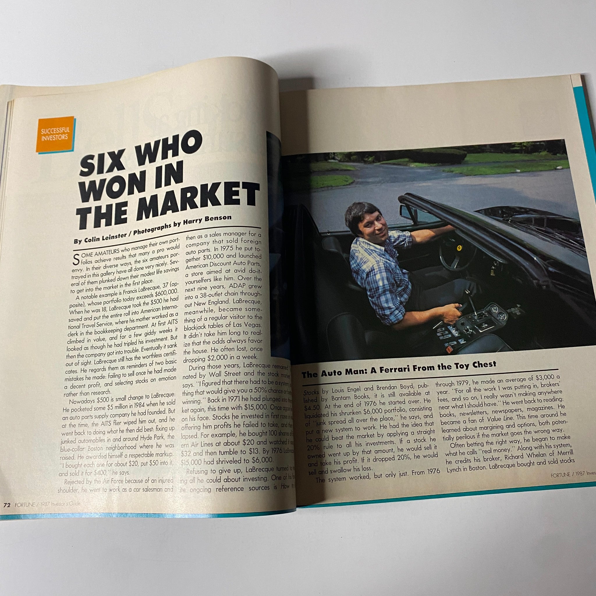 Fortune Magazine 1987 The 1987 Investor's Guide Special Issue, featuring an article titled 'Six Who Won in the Market' discussing successful investors, with a photograph by Harry Benson.