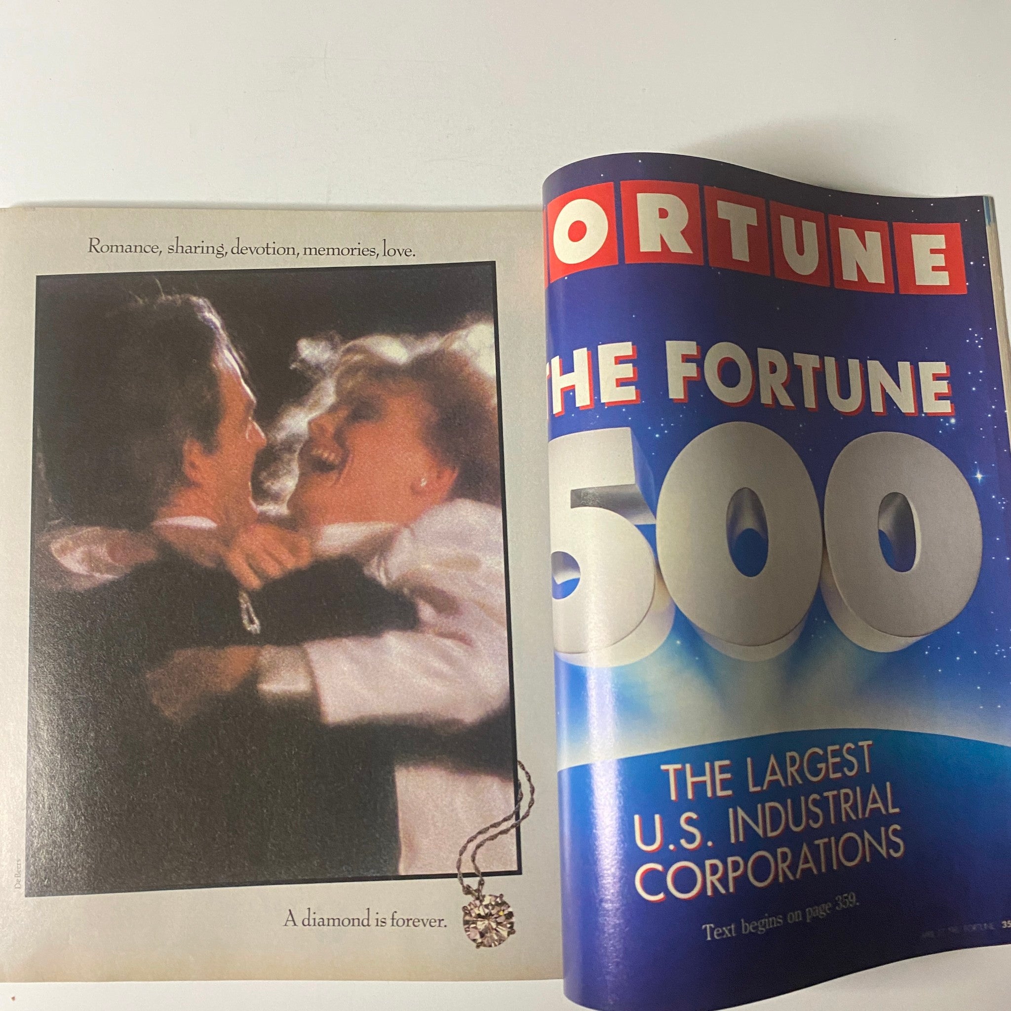Fortune Magazine April 27, 1987, illustrating vintage advertisements alongside the issue's cover, emphasizing its historical significance.