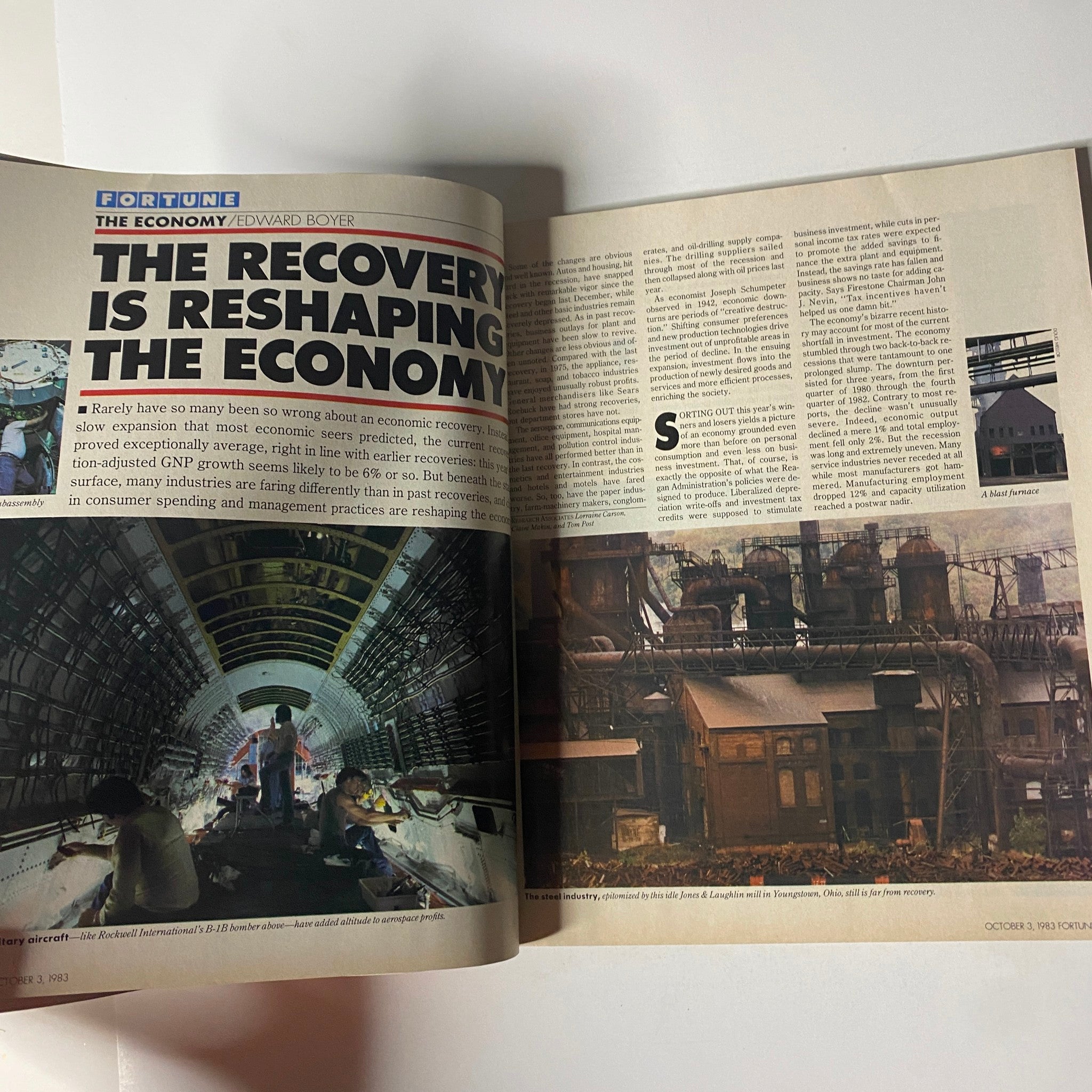 Article page from Fortune Magazine, October 3, 1983, highlighting 'How The Recovery is Reshaping The Economy' by Edward Boyer with insights on economic trends.