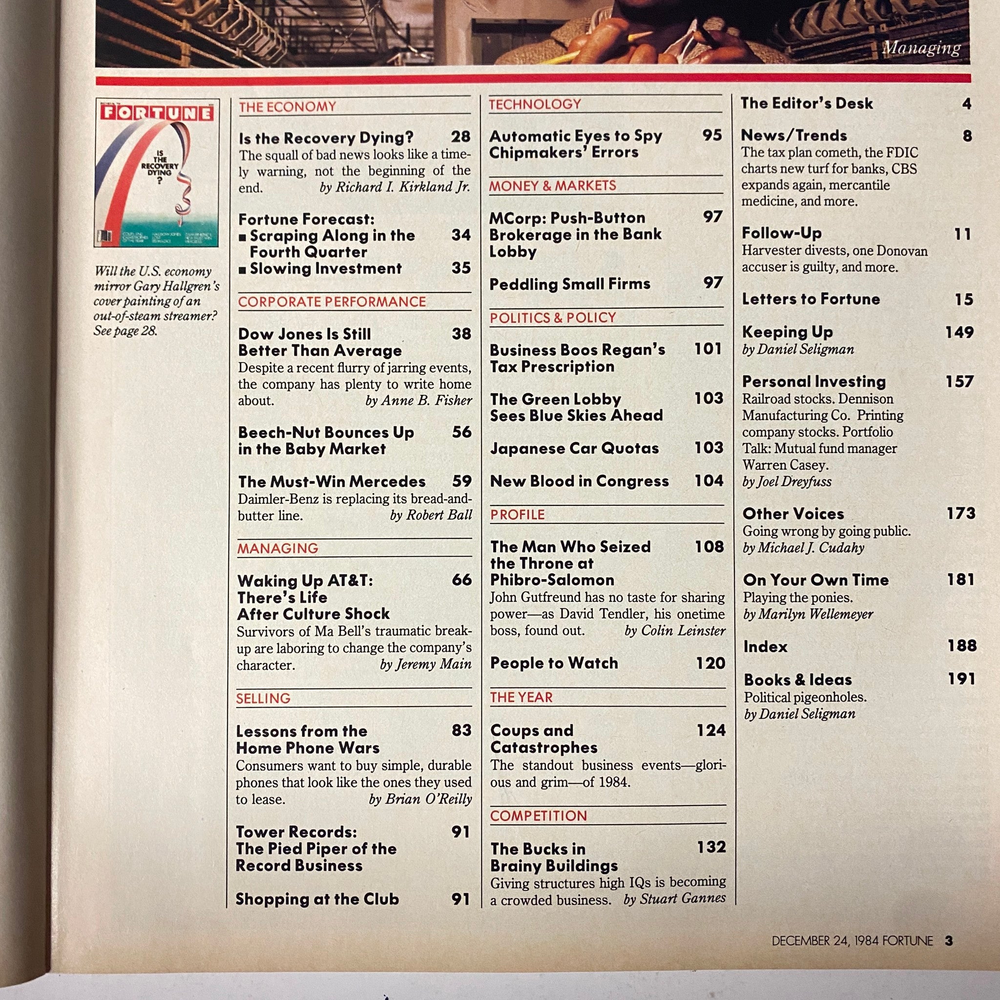 Fortune Magazine December 24, 1984 Is The Recovery Dying? VG