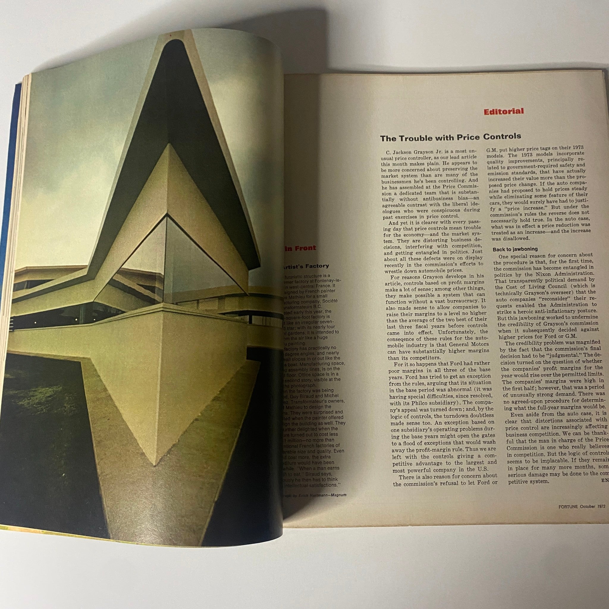 Interior page of Fortune Magazine October 1972 displaying the editorial section discussing the troubles with price controls, emphasizing key economic issues of the era.
