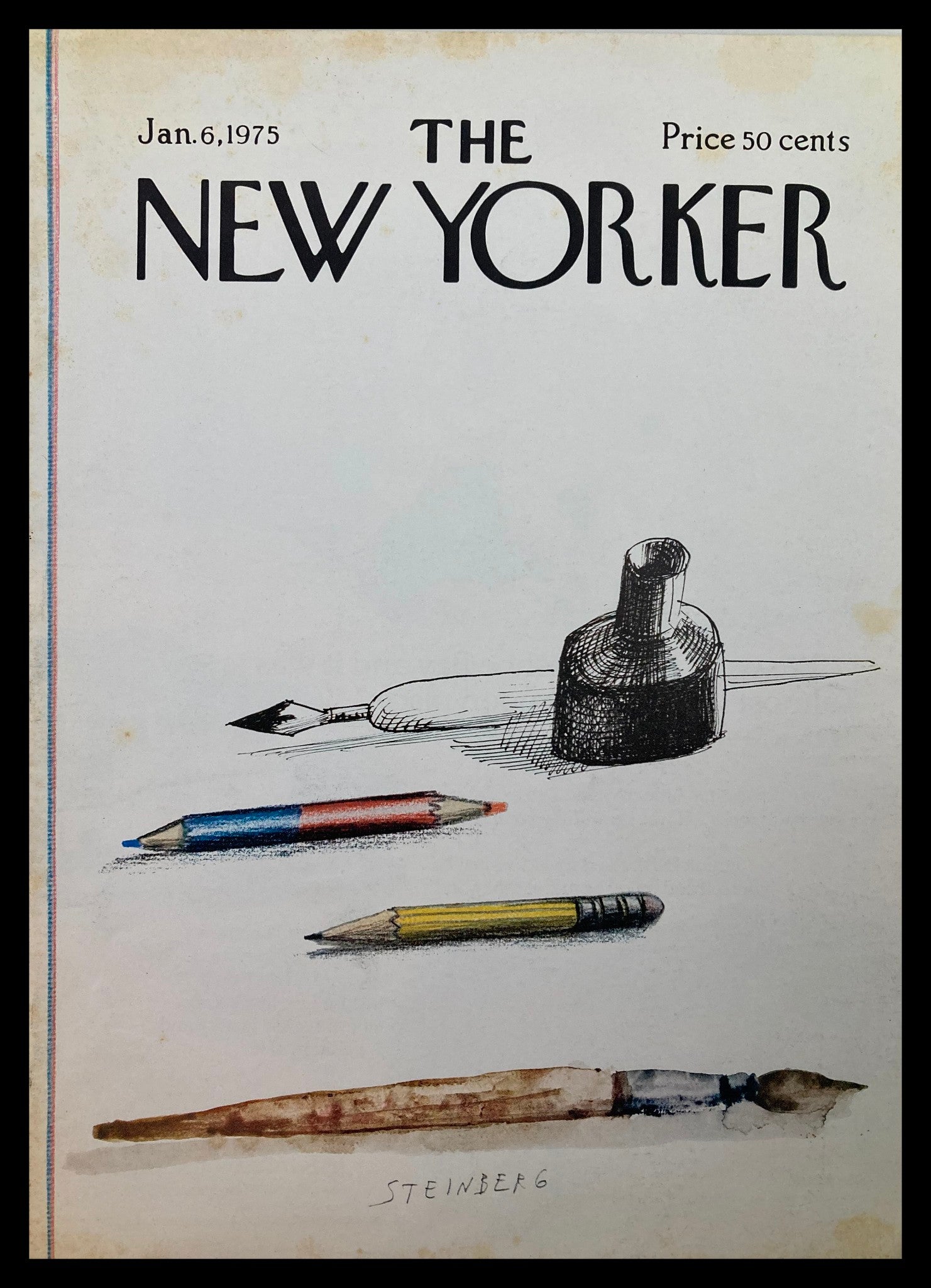 COVER ONLY The New Yorker January 6 1975 Writing Tools by Steinberg No Label