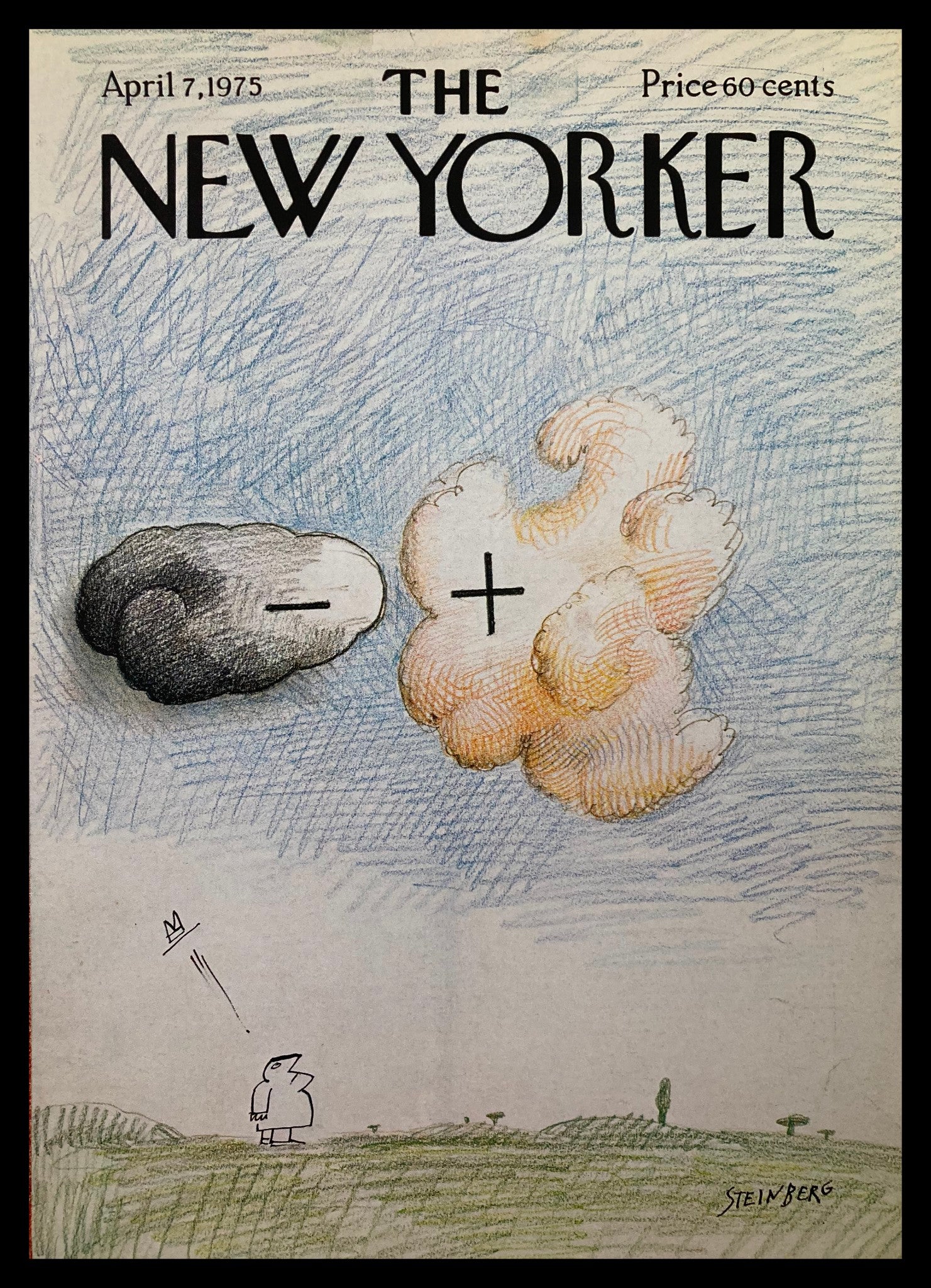 COVER ONLY The New Yorker April 7 1975 Clouds by Saul Steinberg No Label