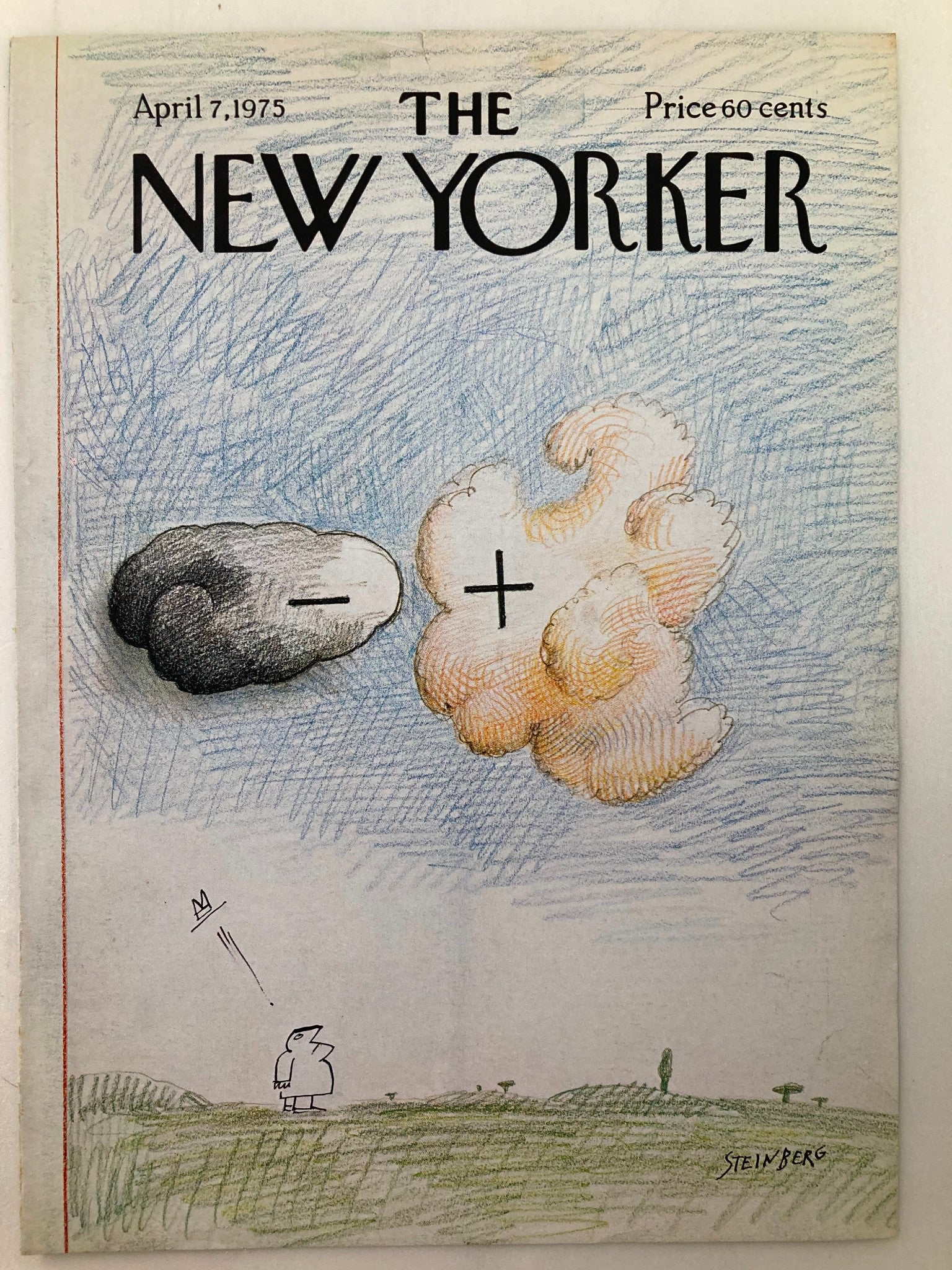 COVER ONLY The New Yorker April 7 1975 Clouds by Saul Steinberg No Label