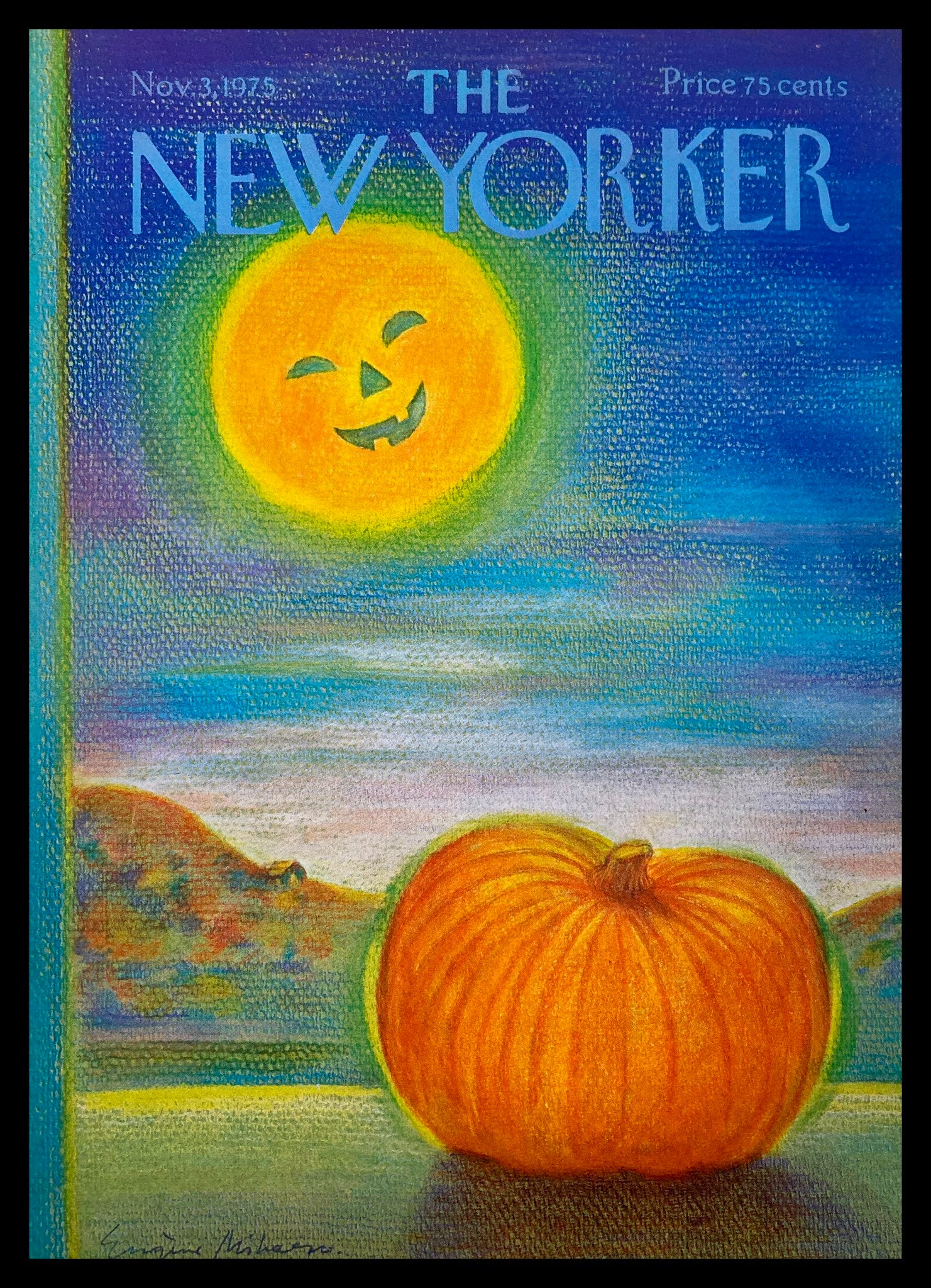 COVER ONLY The New Yorker November 3 1975 Pumpkin Moon by E. Mihaesco No Label