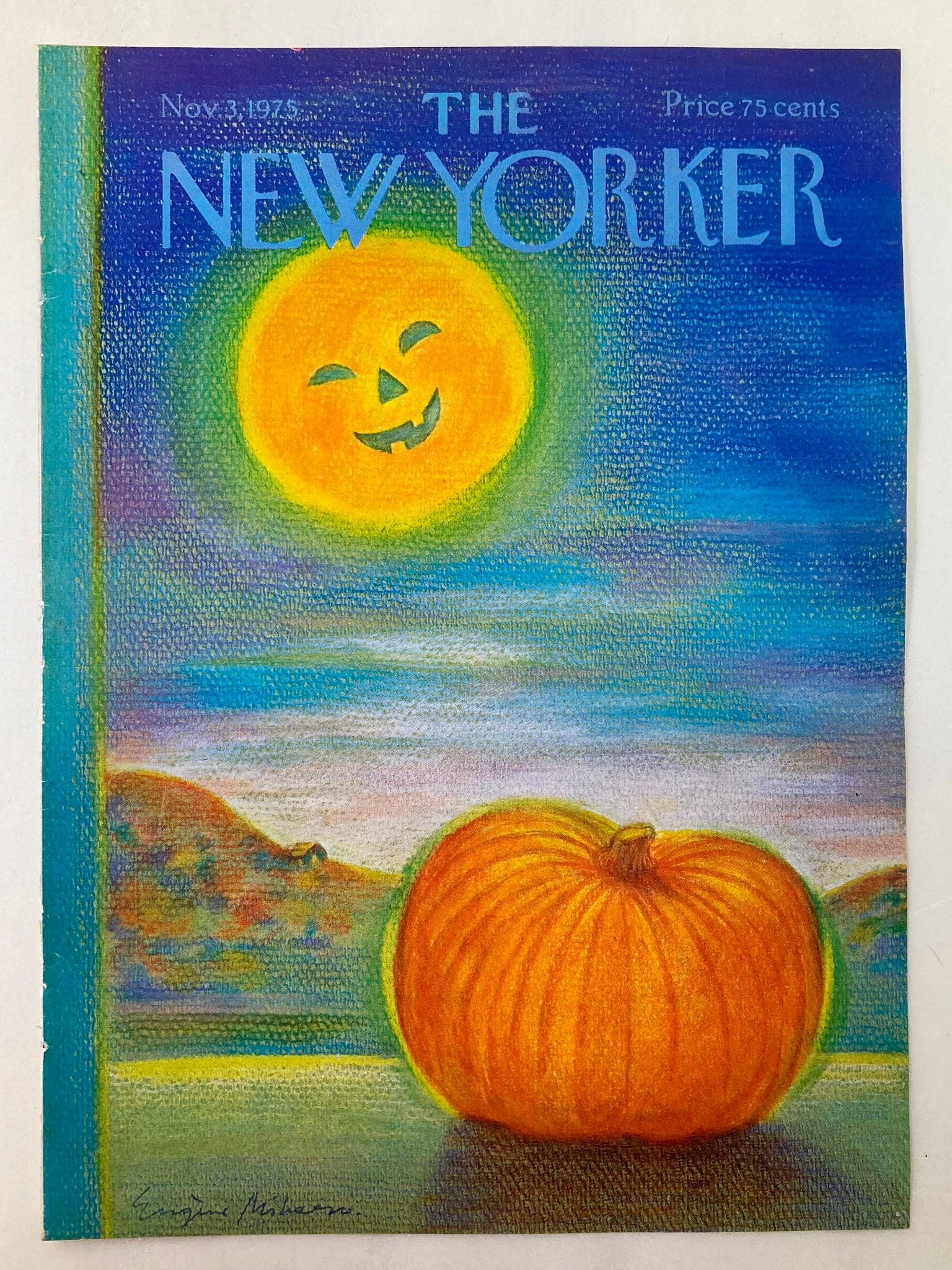 COVER ONLY The New Yorker November 3 1975 Pumpkin Moon by E. Mihaesco No Label