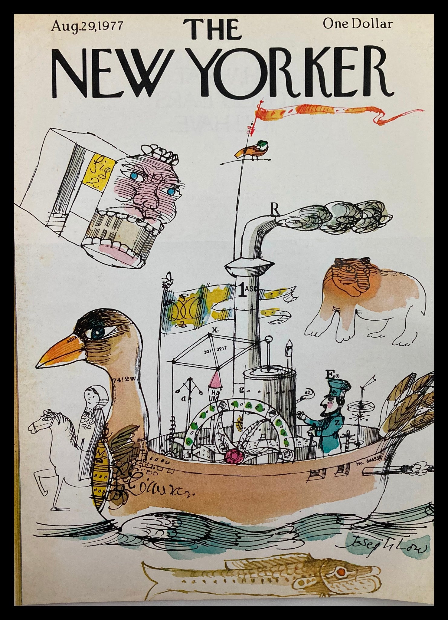 COVER ONLY The New Yorker August 29 1977 Duck Boat by Joseph Low No Label