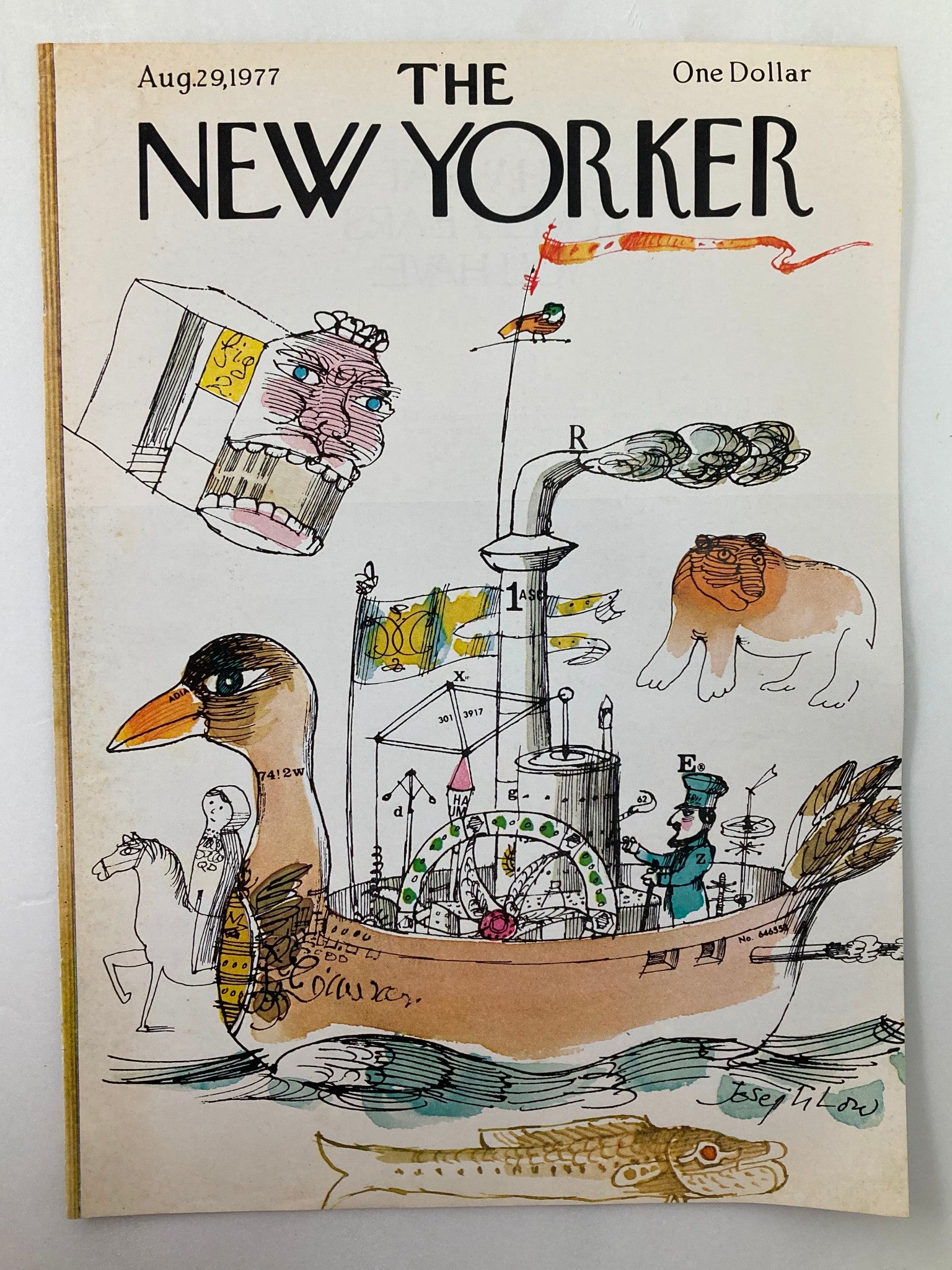 COVER ONLY The New Yorker August 29 1977 Duck Boat by Joseph Low No Label