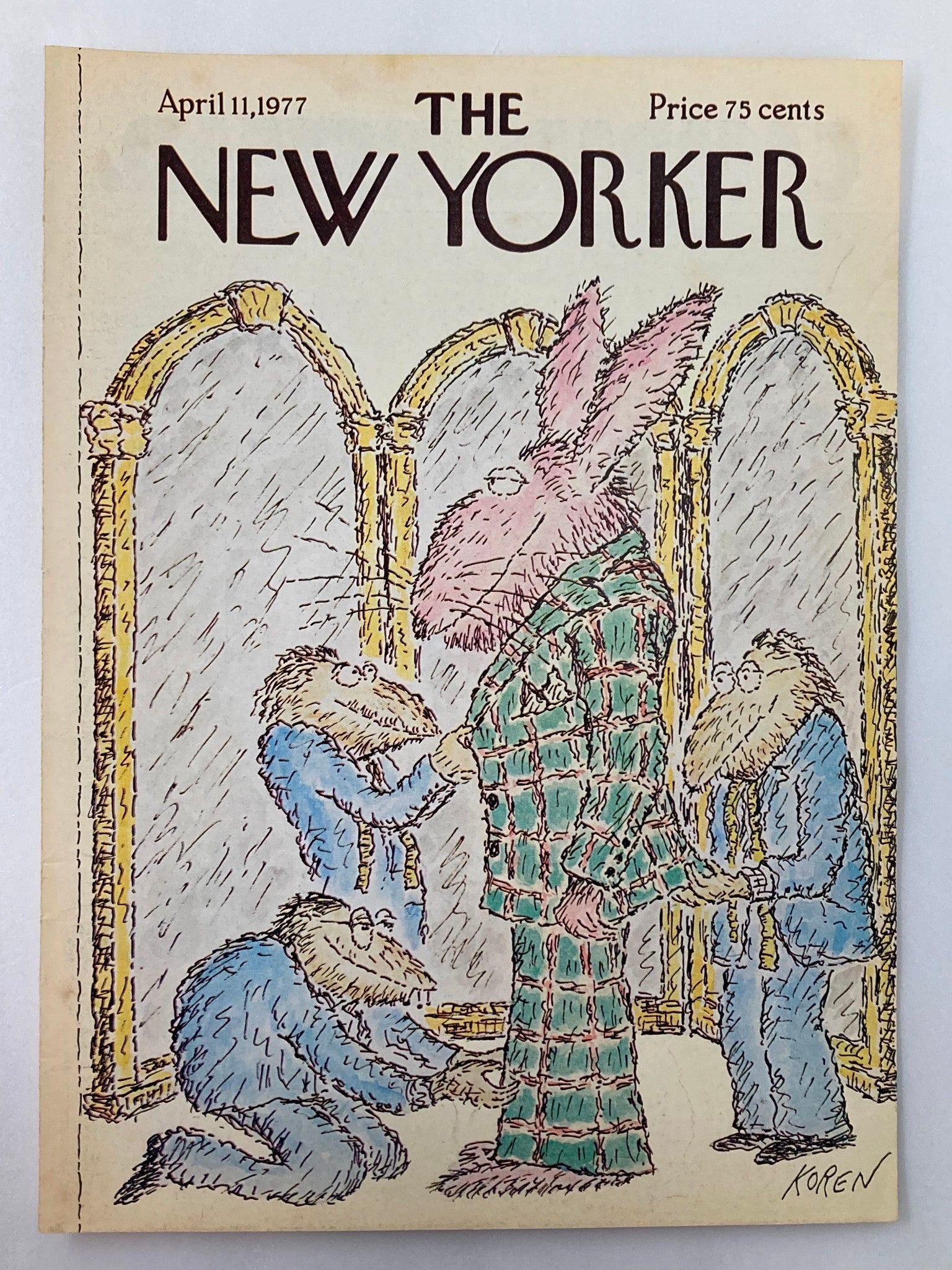 COVER ONLY The New Yorker April 11 1977 Fittings by Edward Koren No Label