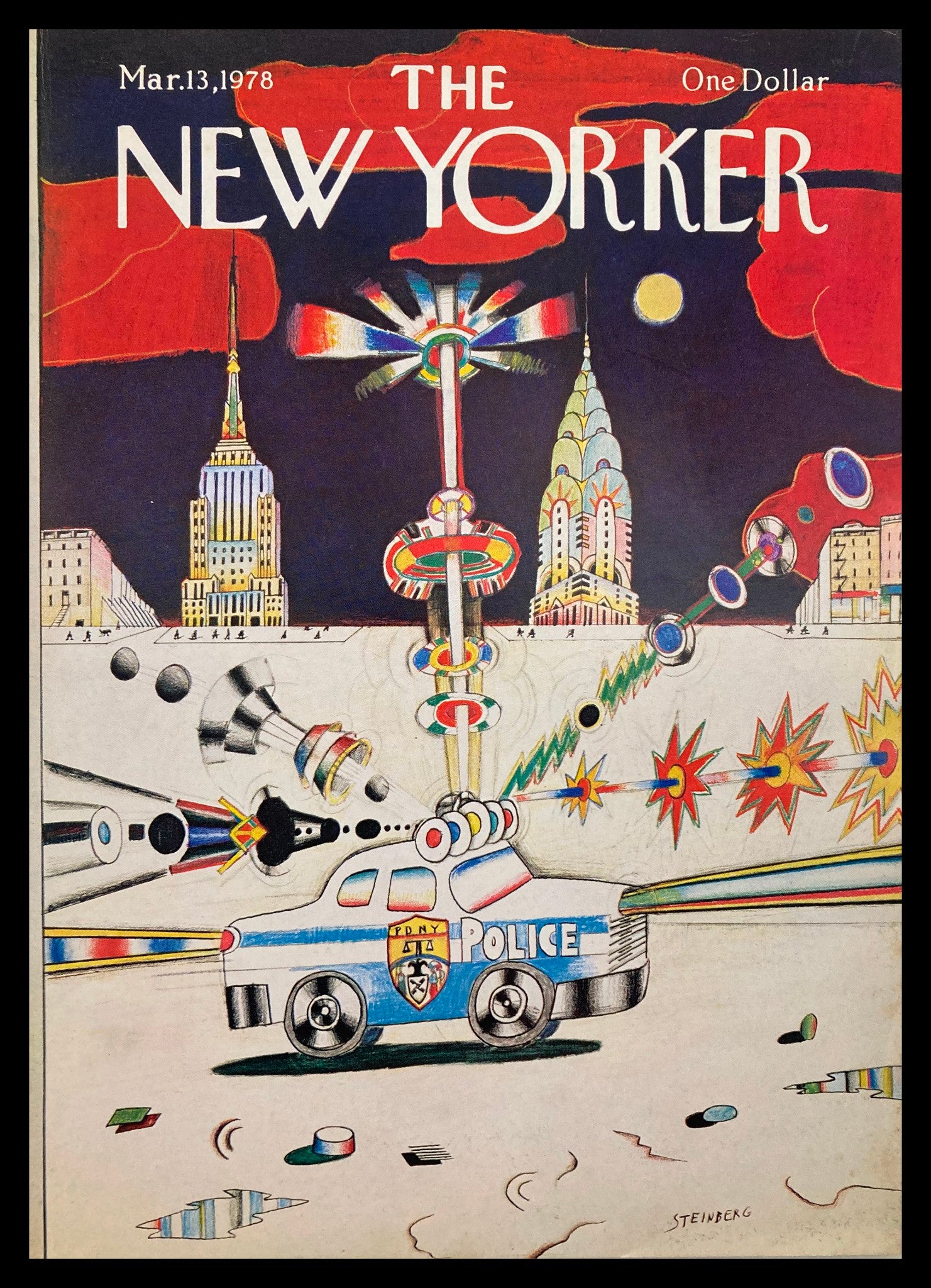 COVER ONLY The New Yorker March 13 1978 Police Car by Saul Steinberg No Label