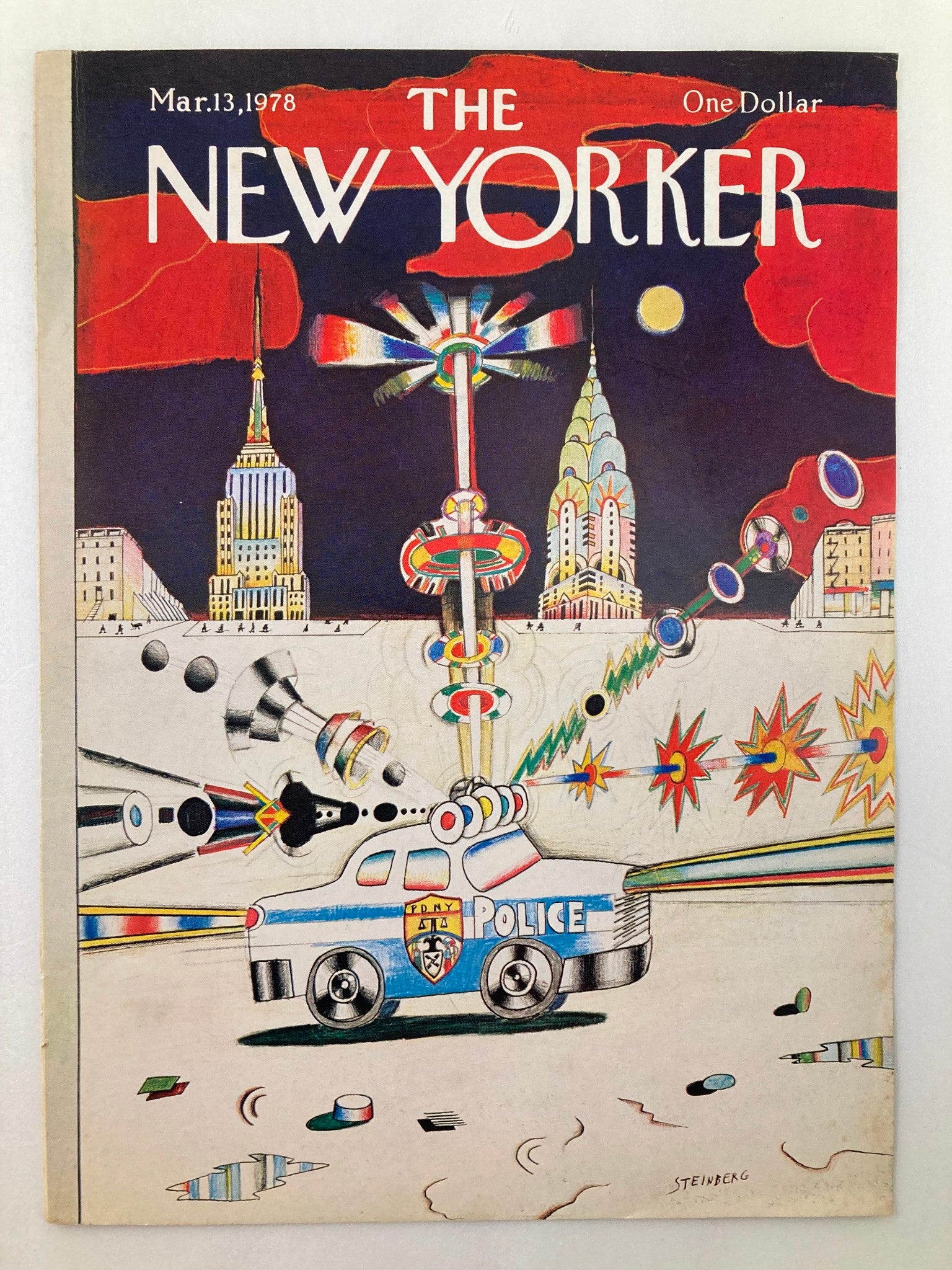 COVER ONLY The New Yorker March 13 1978 Police Car by Saul Steinberg No Label