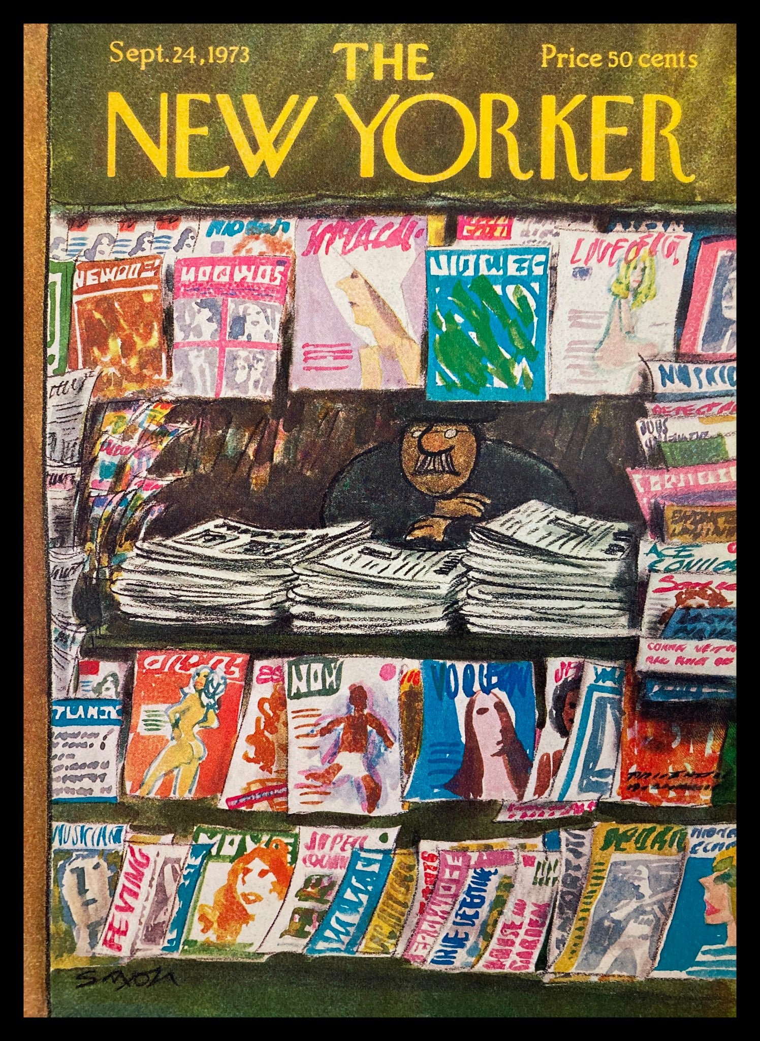 COVER ONLY The New Yorker September 24 1973 Magazine Stand by Charles Saxon