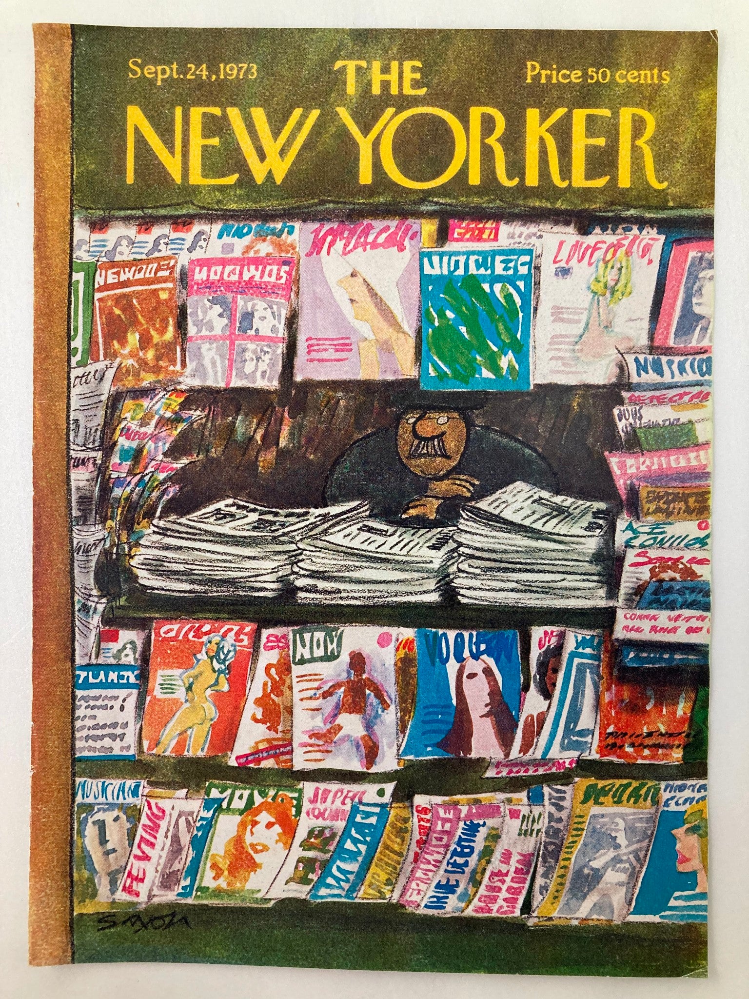 COVER ONLY The New Yorker September 24 1973 Magazine Stand by Charles Saxon