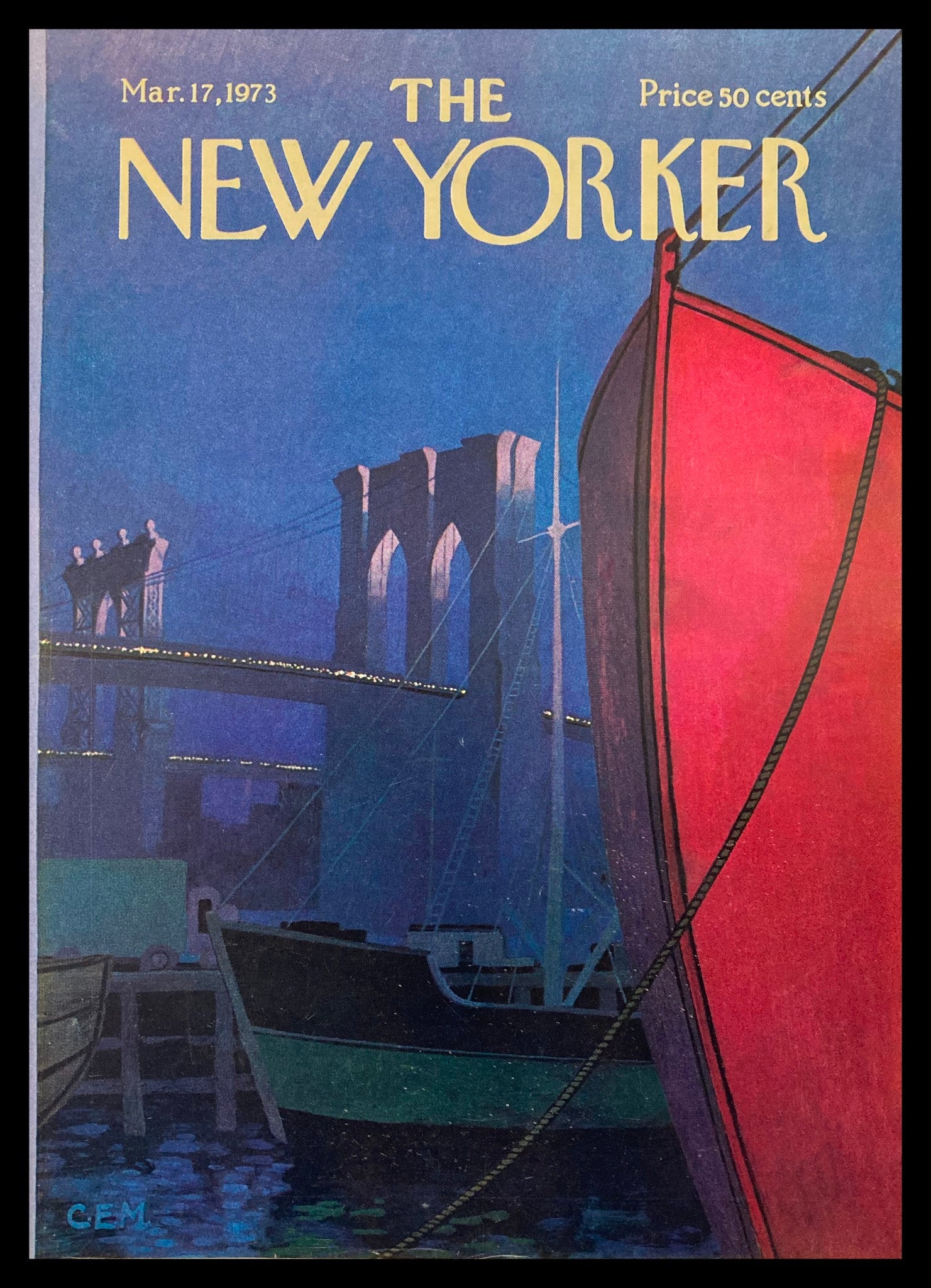 COVER ONLY The New Yorker March 17 1973 Red Ship by Charles E. Martin