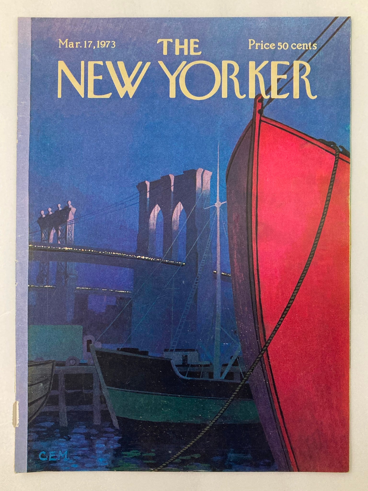 COVER ONLY The New Yorker March 17 1973 Red Ship by Charles E. Martin