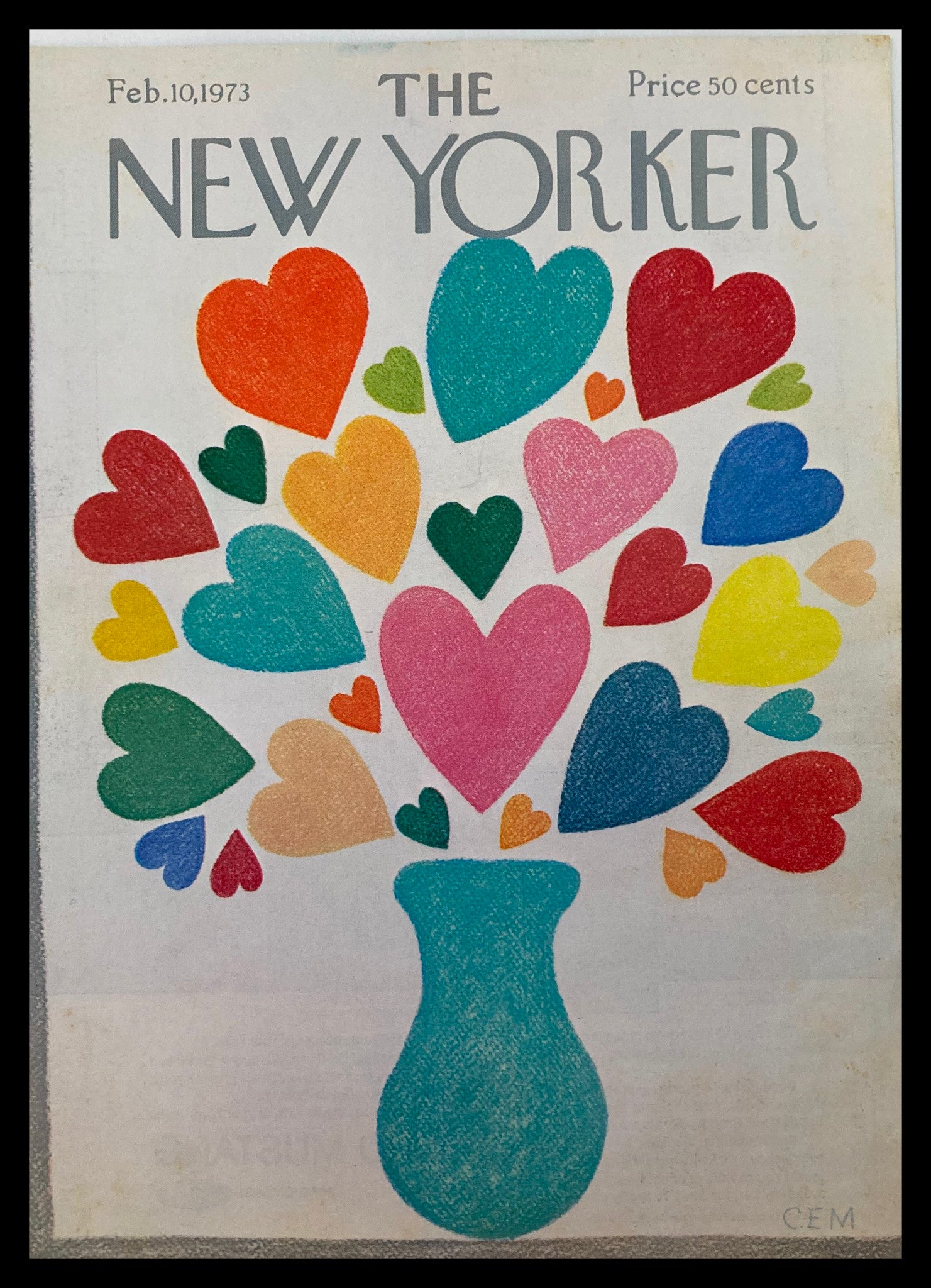 COVER ONLY The New Yorker February 10 1973 Vase of Hearts by Charles E. Martin