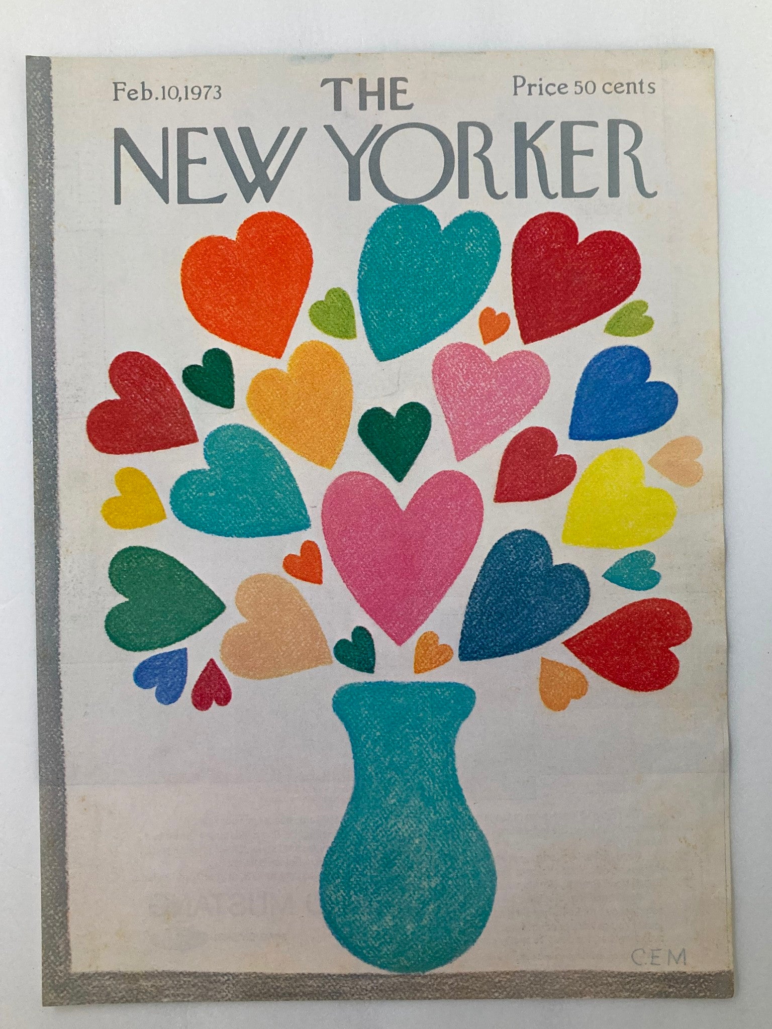 COVER ONLY The New Yorker February 10 1973 Vase of Hearts by Charles E. Martin