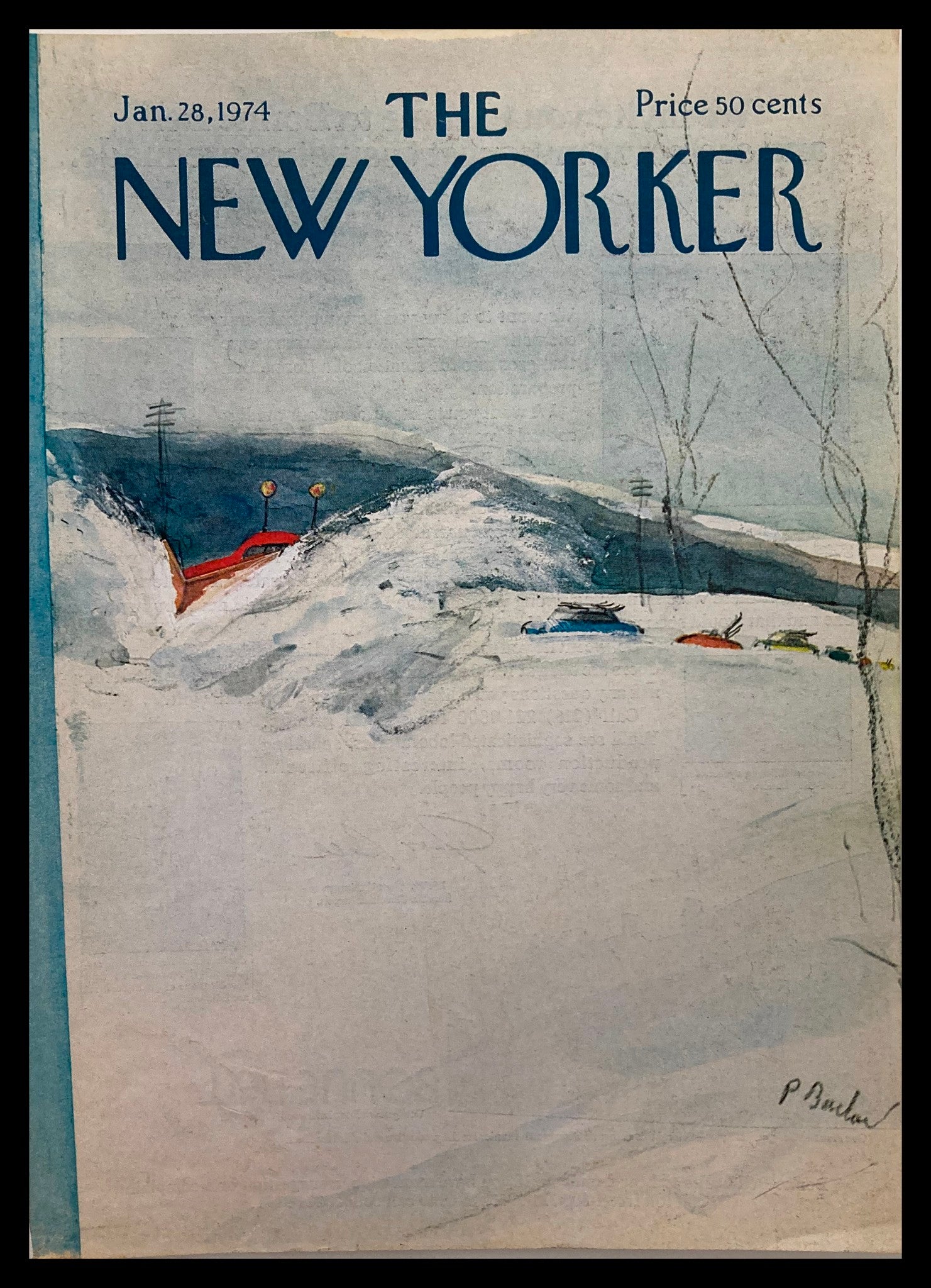 COVER ONLY The New Yorker January 28 1974 Snowing by Perry Barlow No Label