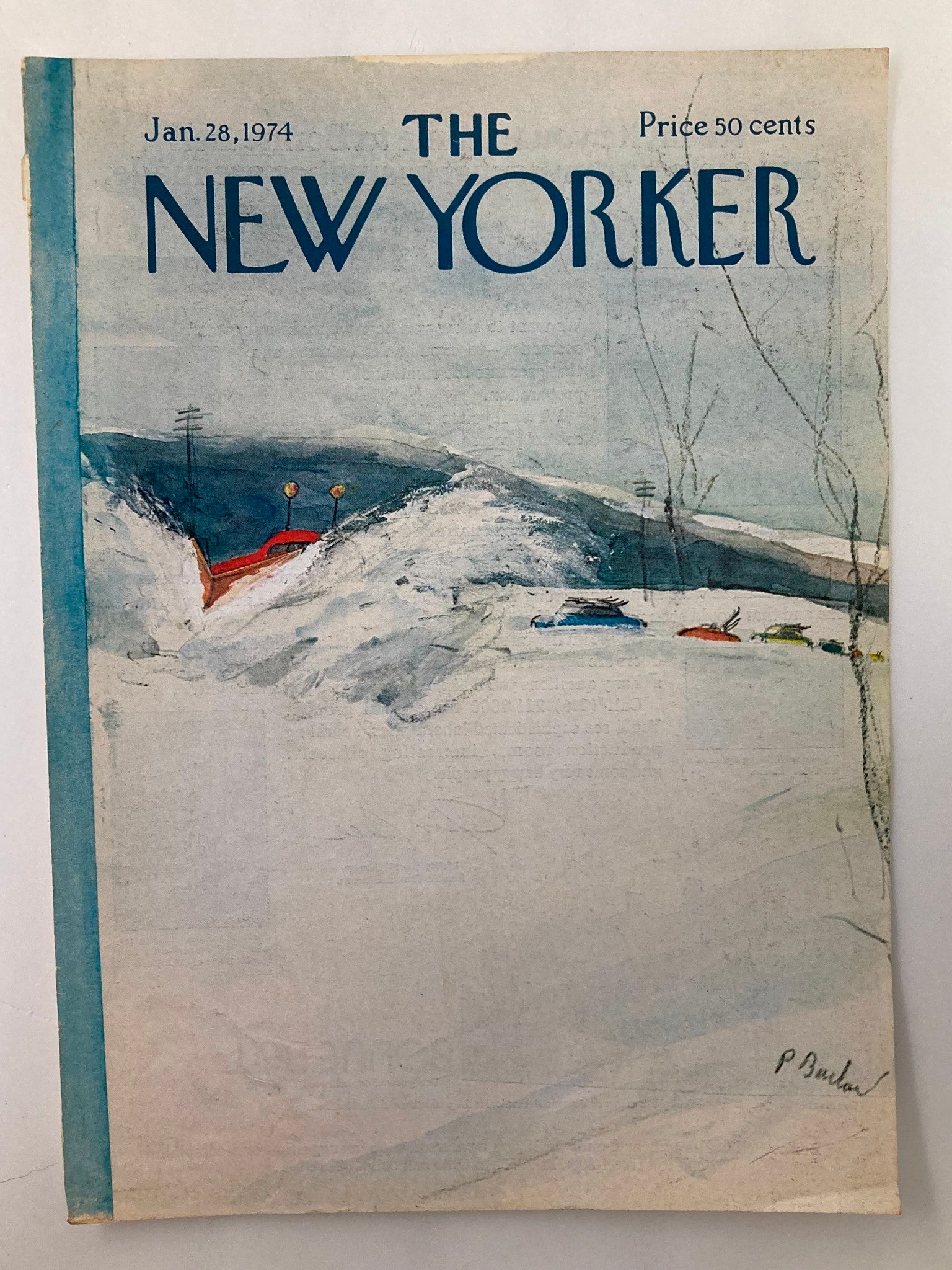 COVER ONLY The New Yorker January 28 1974 Snowing by Perry Barlow No Label