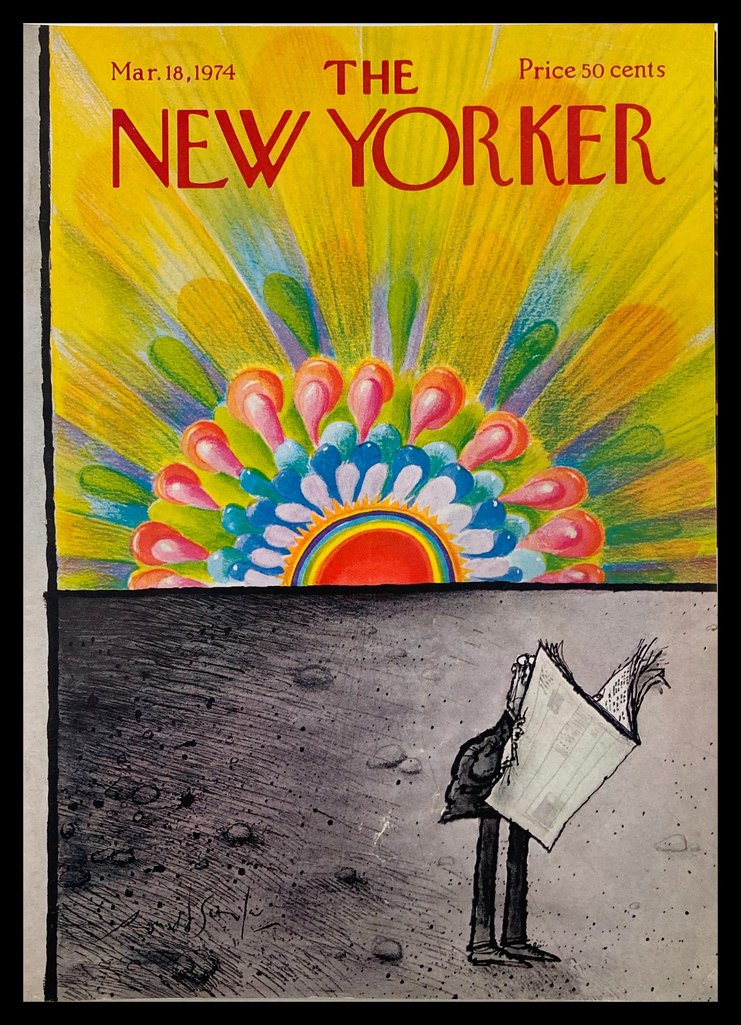 COVER ONLY The New Yorker March 18 1974 Sunrise by Ronald Searle No Label