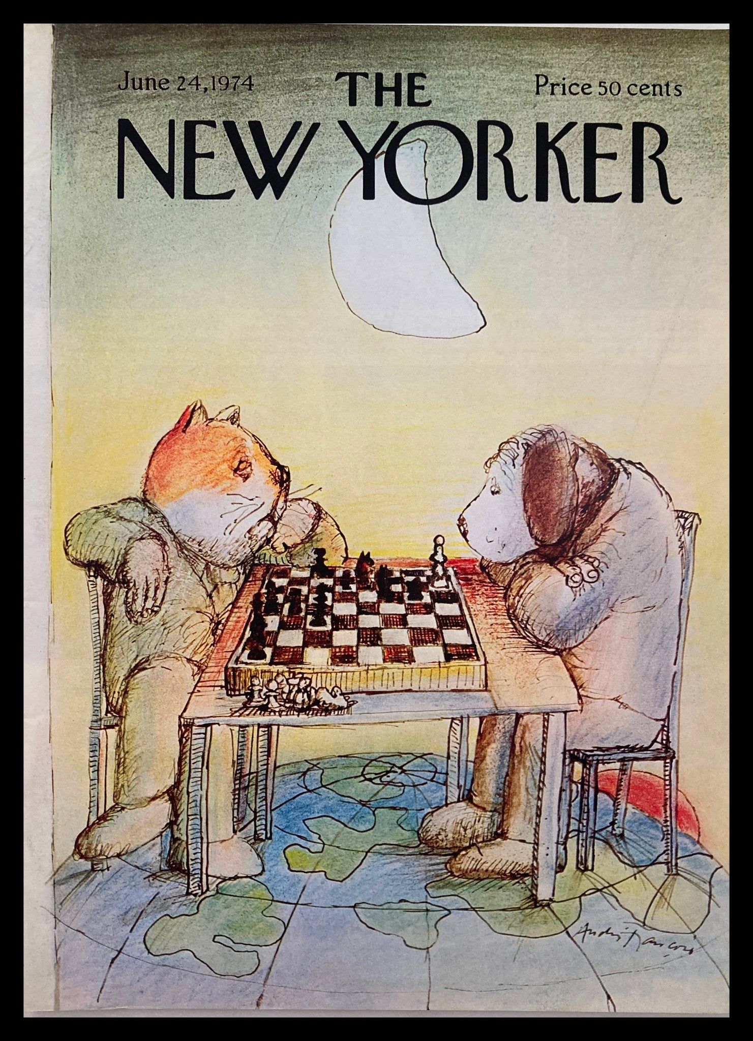 COVER ONLY The New Yorker June 24 1974 Chess by Andre Francois No Label