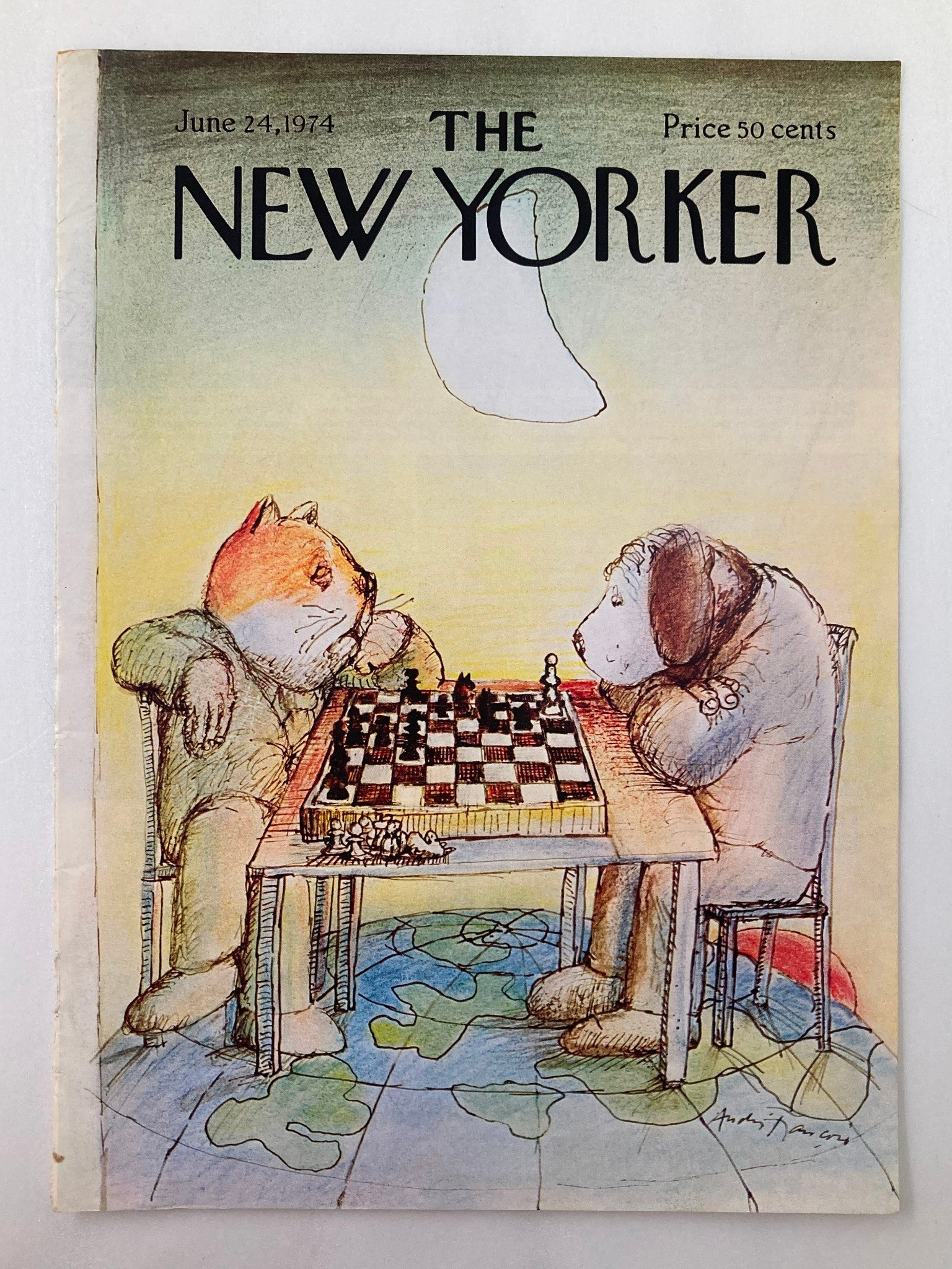 COVER ONLY The New Yorker June 24 1974 Chess by Andre Francois No Label