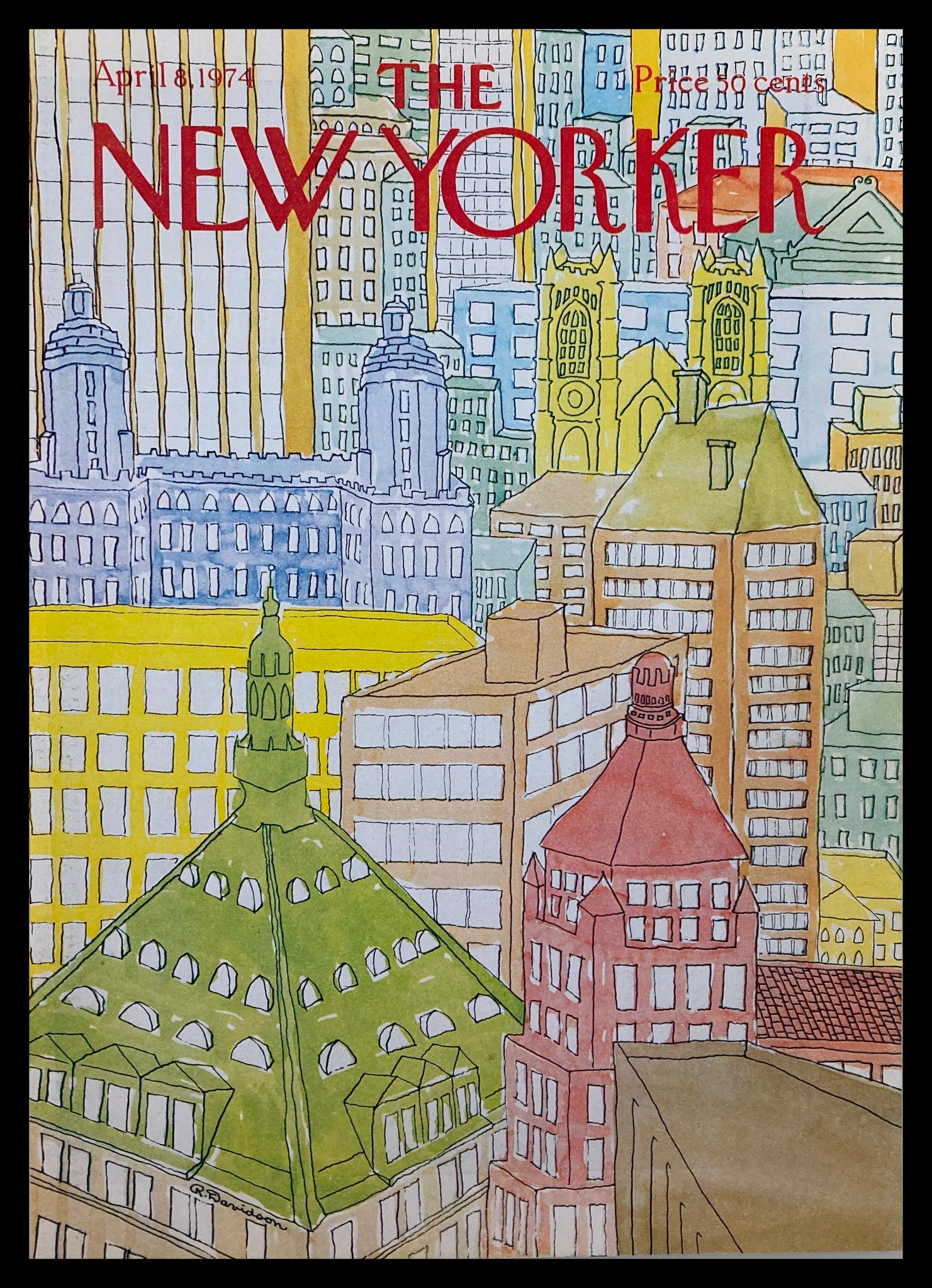 COVER ONLY The New Yorker April 8 1974 Buildings by Raymond Davidson No Label