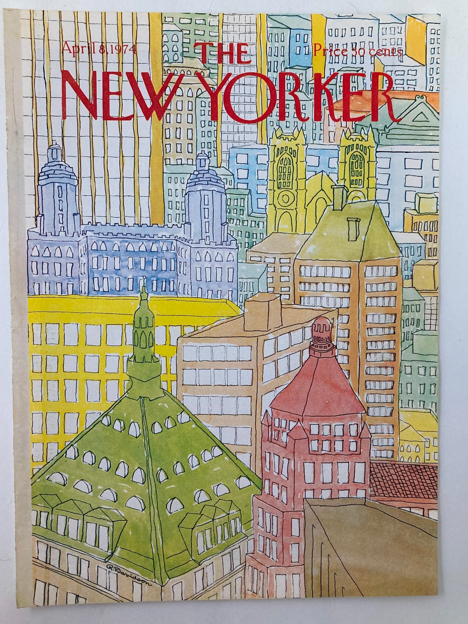 COVER ONLY The New Yorker April 8 1974 Buildings by Raymond Davidson No Label