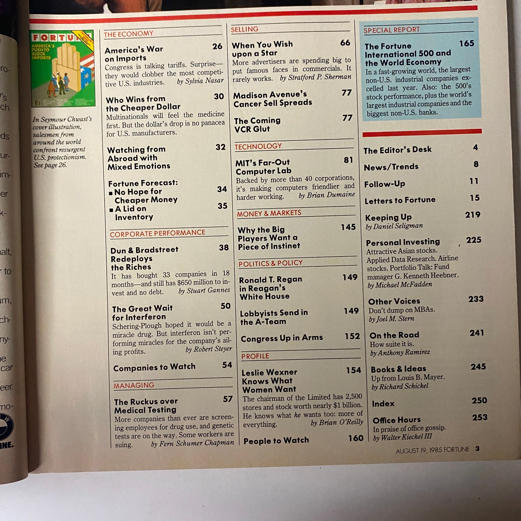 Fortune Magazine August 19, 1985 America's Push To Block Imports VG
