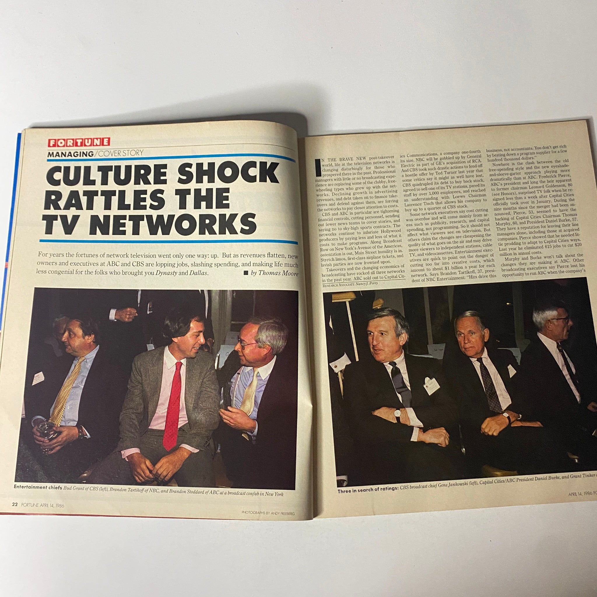 Fortune Magazine April 14, 1986, cover story titled 'Culture Shock Rattles the TV Networks' discussing the television industry's challenges.