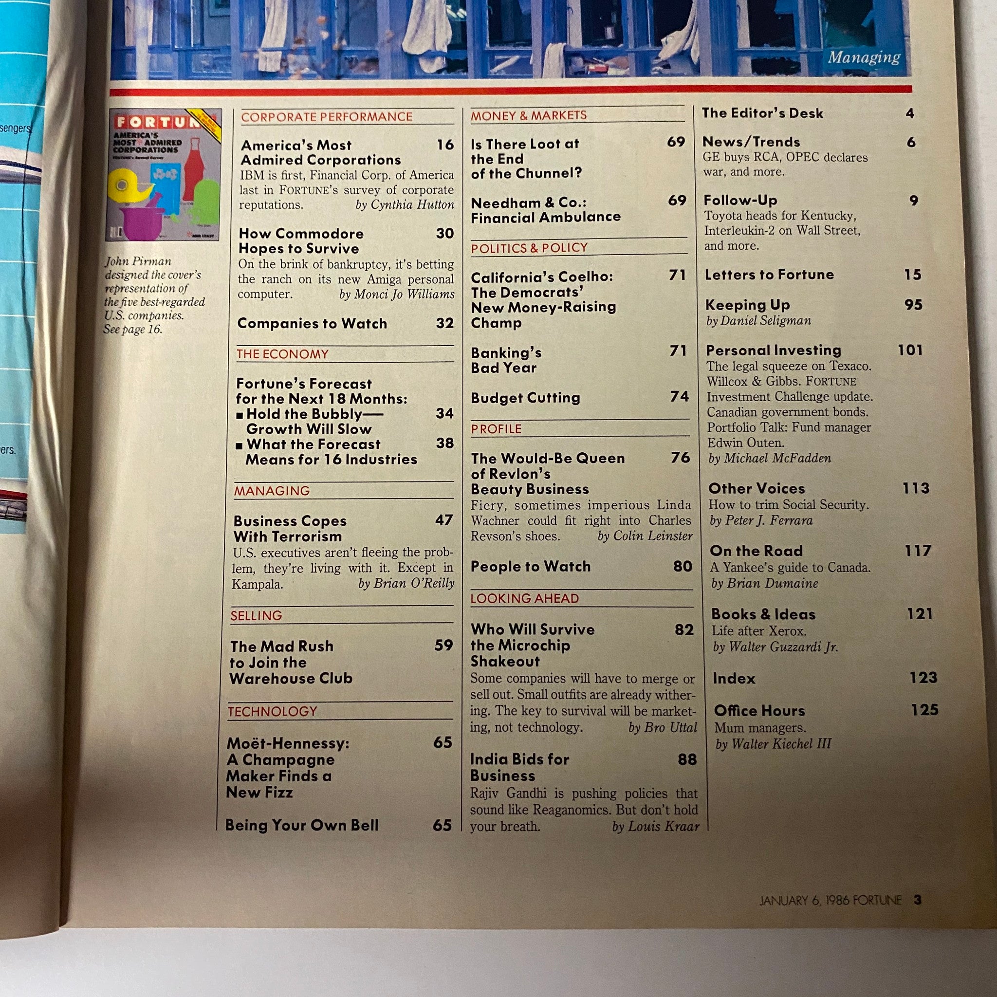 Fortune Magazine January 6, 1986 America's Most Admired Corporations VG