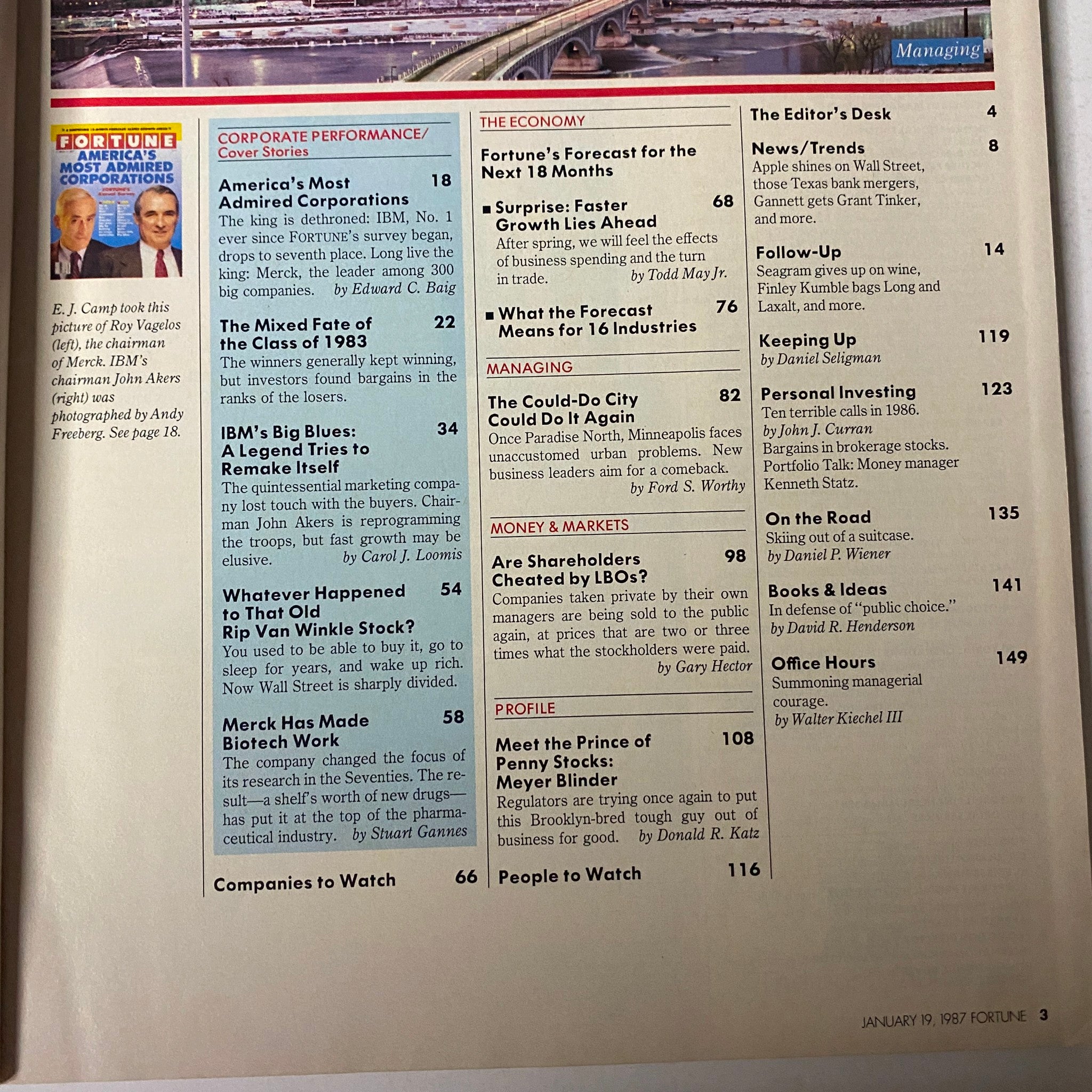 Fortune Magazine January 19, 1987 Roy Vagelos and John Akers VG