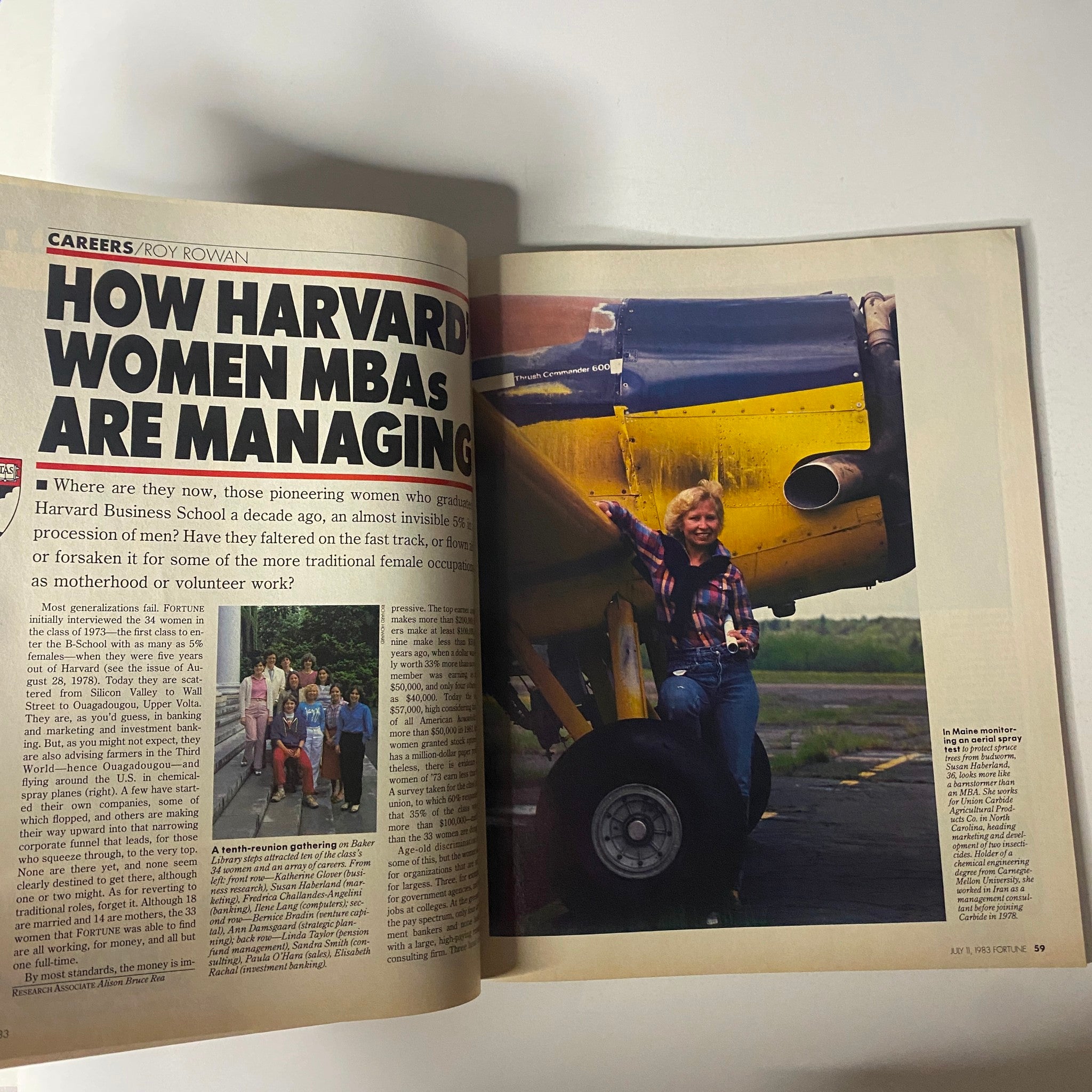 Article spread from Fortune Magazine, July 11, 1983, titled 'How Harvard's Women MBAs Are Managing', exploring the career paths and challenges faced by female graduates from Harvard Business School.