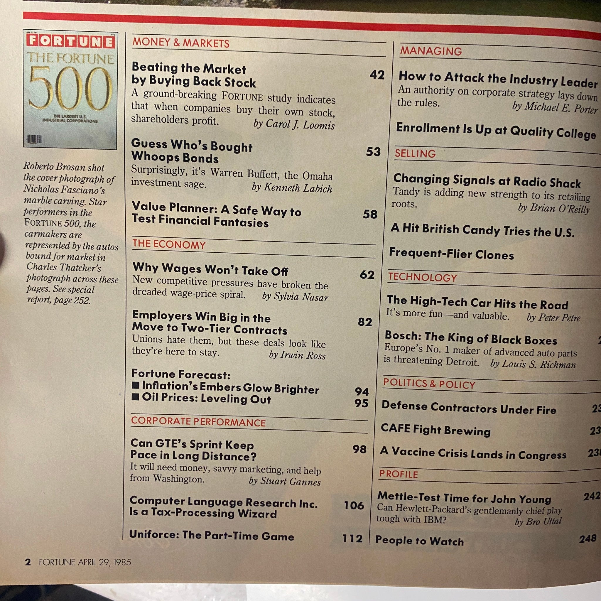 Fortune Magazine April 29, 1985 The 500 Largest U.S. Industrial Corporations