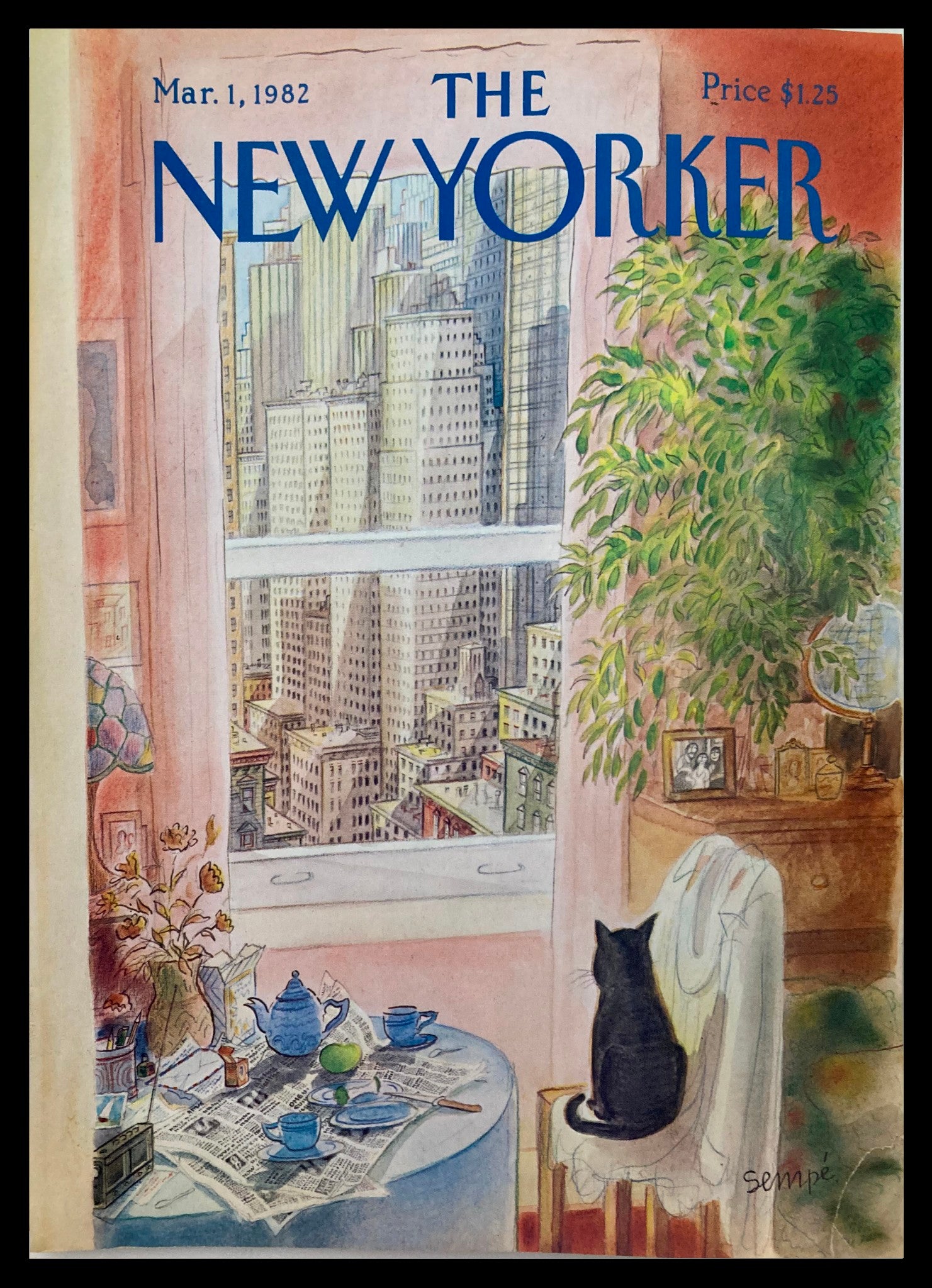 COVER ONLY The New Yorker March 1 1982 Cat Apartment by J.J. Sempe No Label