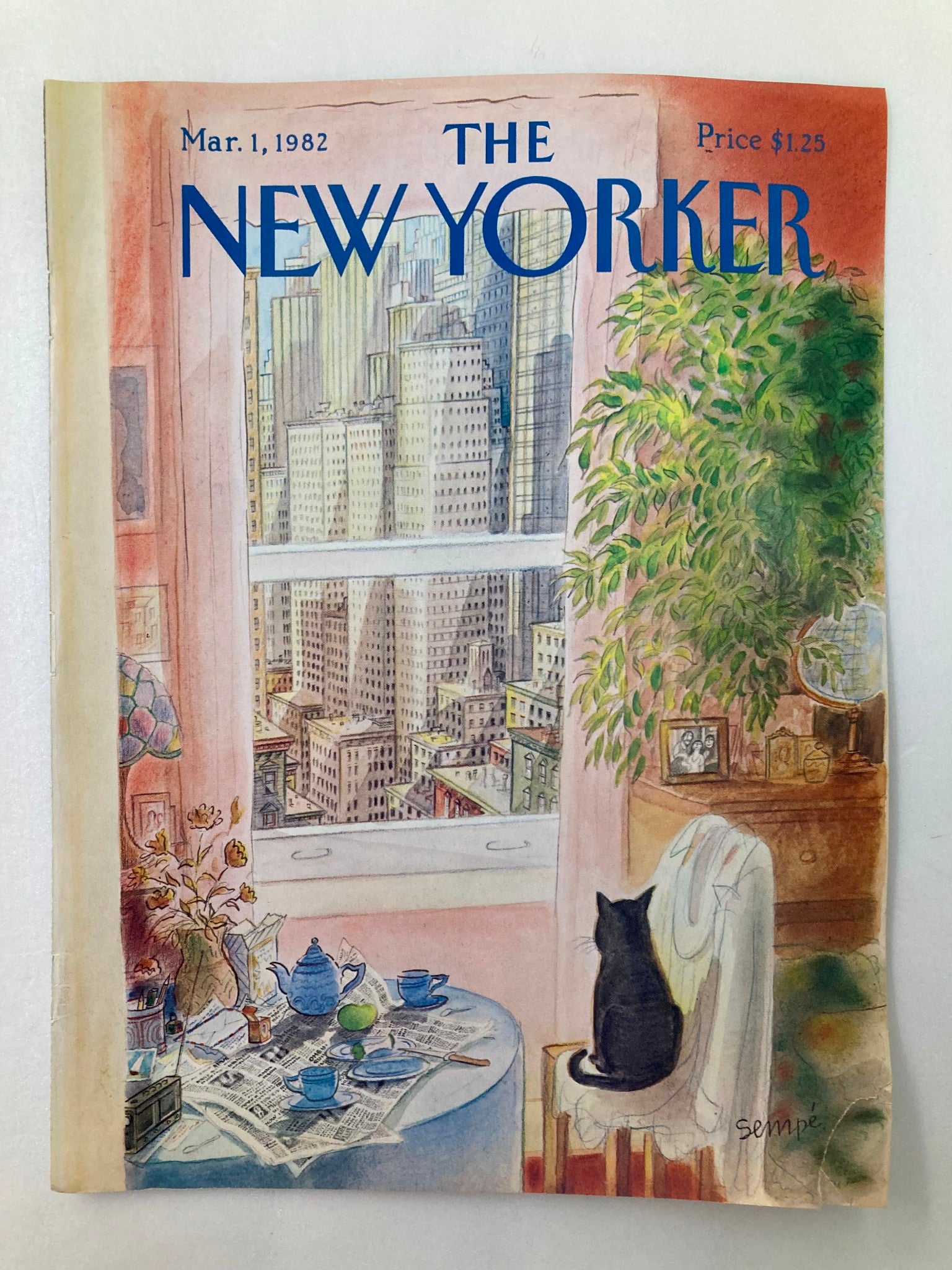 COVER ONLY The New Yorker March 1 1982 Cat Apartment by J.J. Sempe No Label