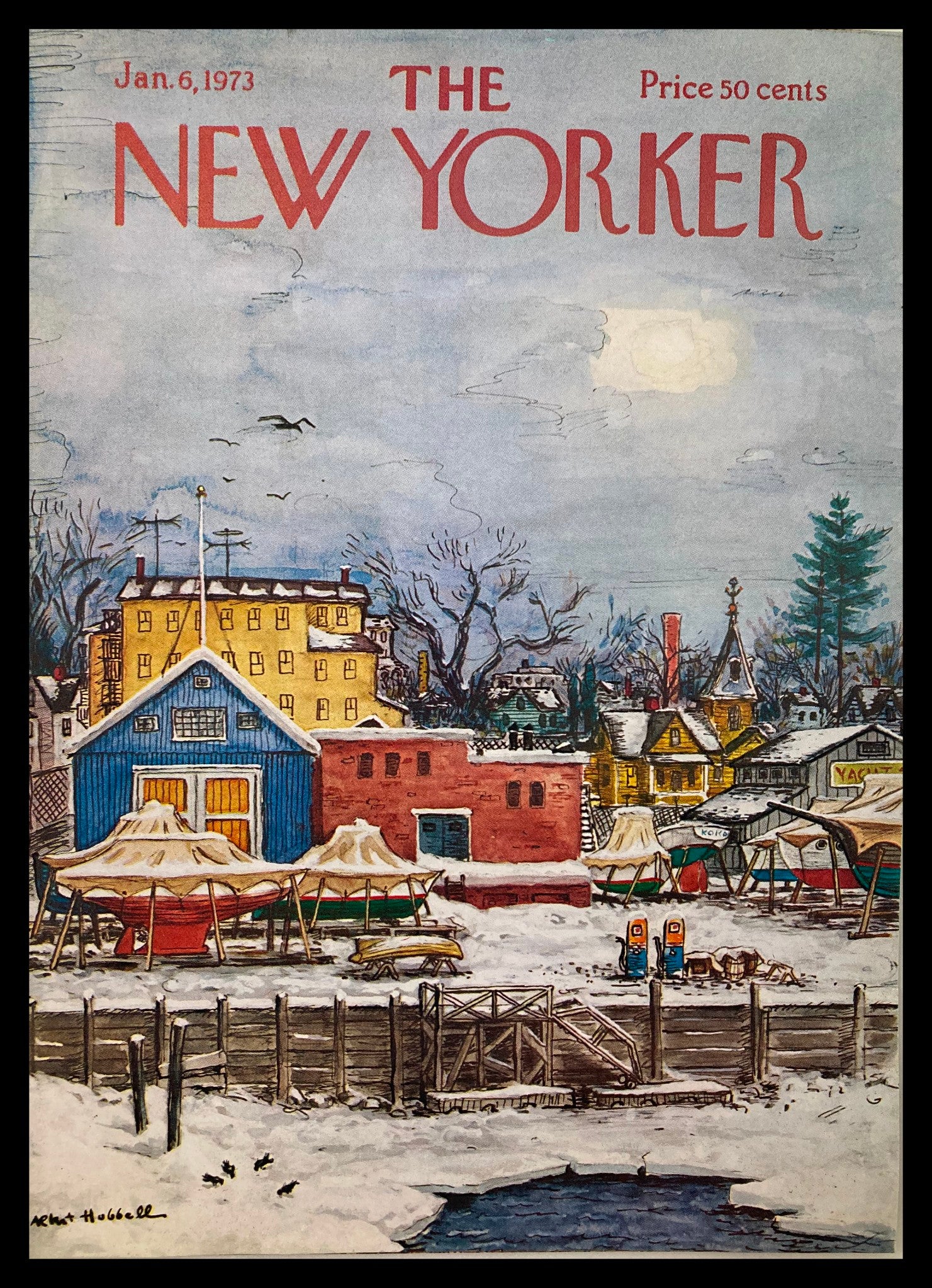 COVER ONLY The New Yorker January 6 1973 Village Winter Albert Hubbell No Label