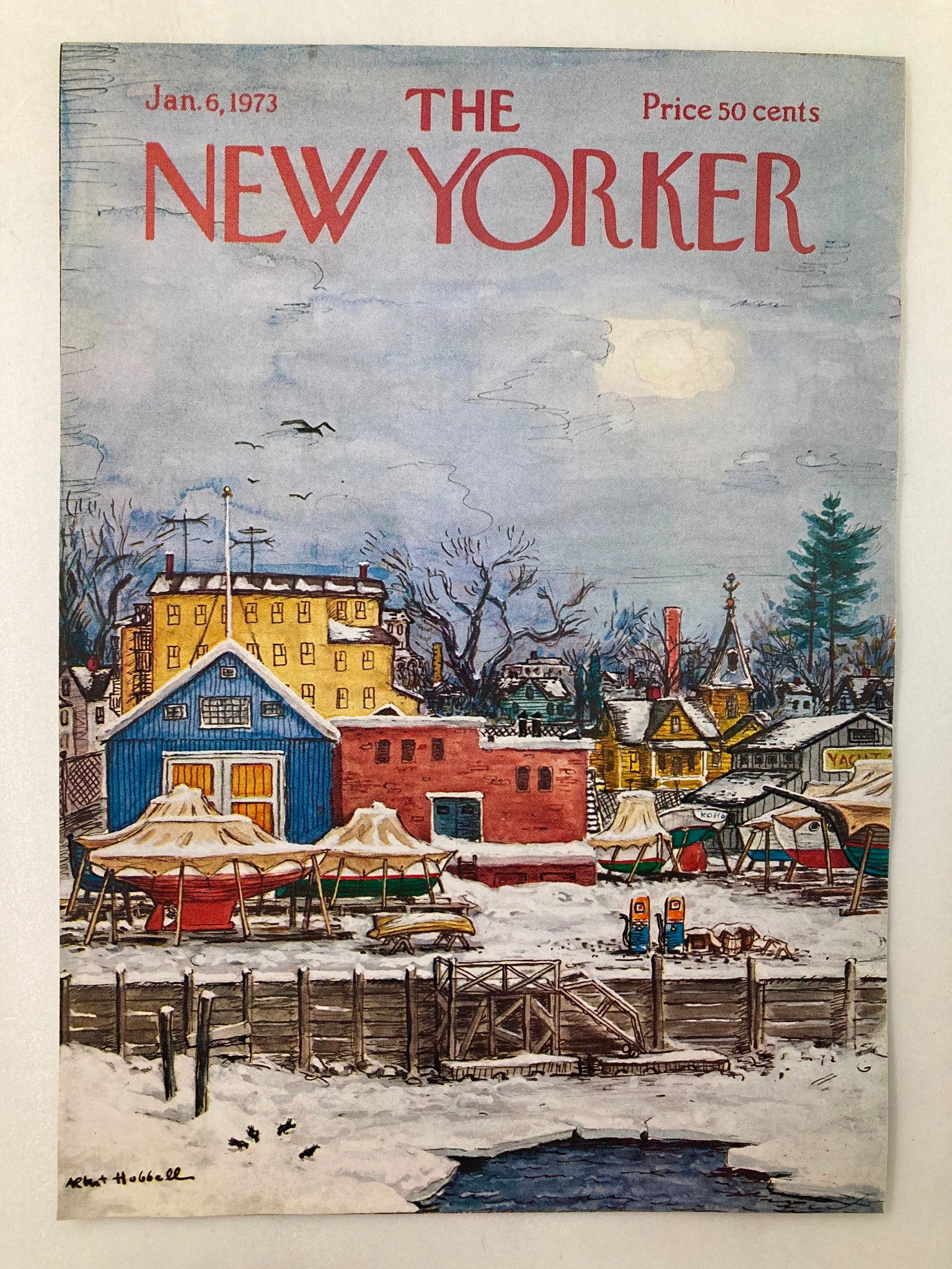 COVER ONLY The New Yorker January 6 1973 Village Winter Albert Hubbell No Label