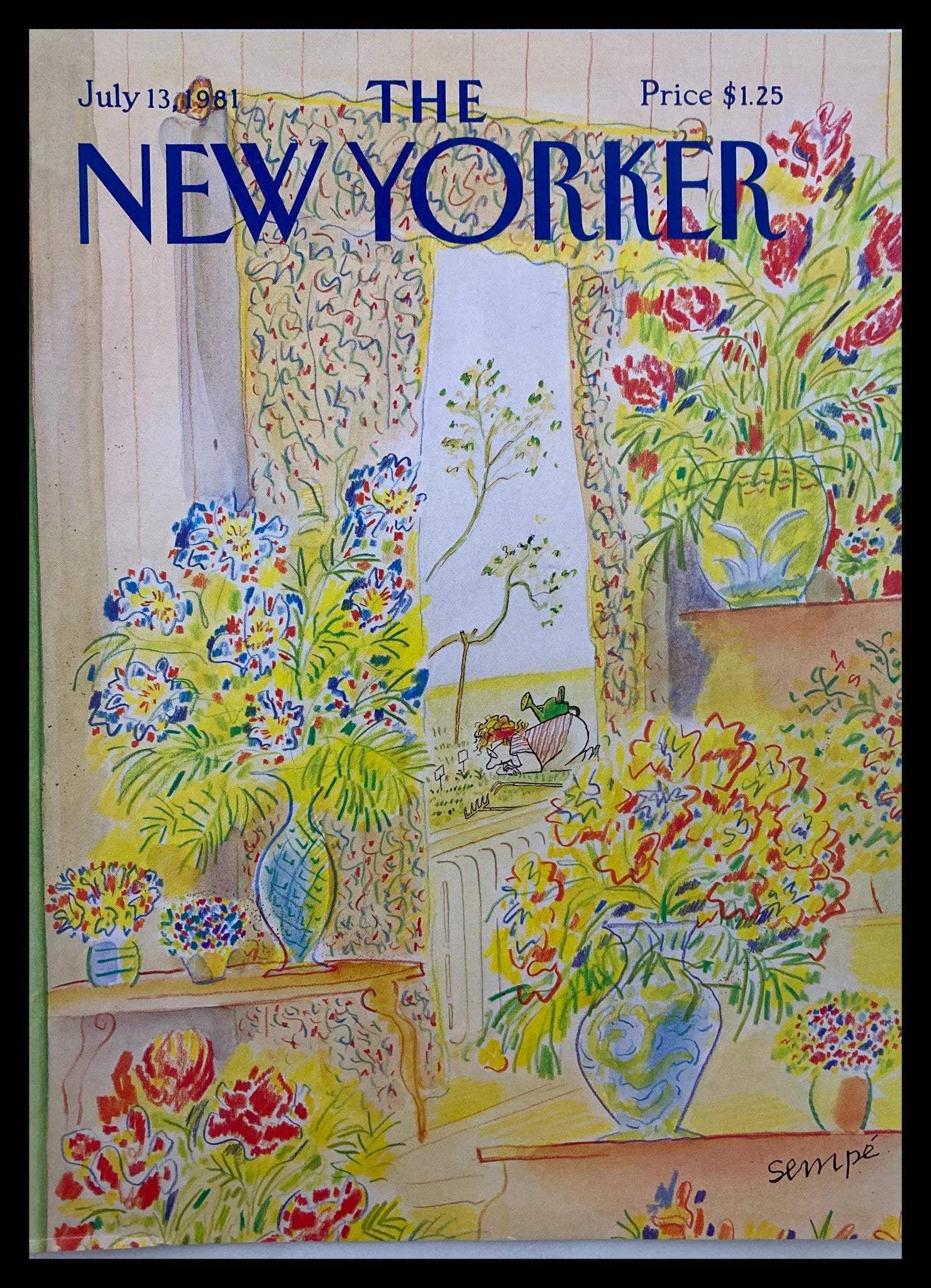 COVER ONLY The New Yorker July 13 1981 Gardener by J. J. Sempe No Label