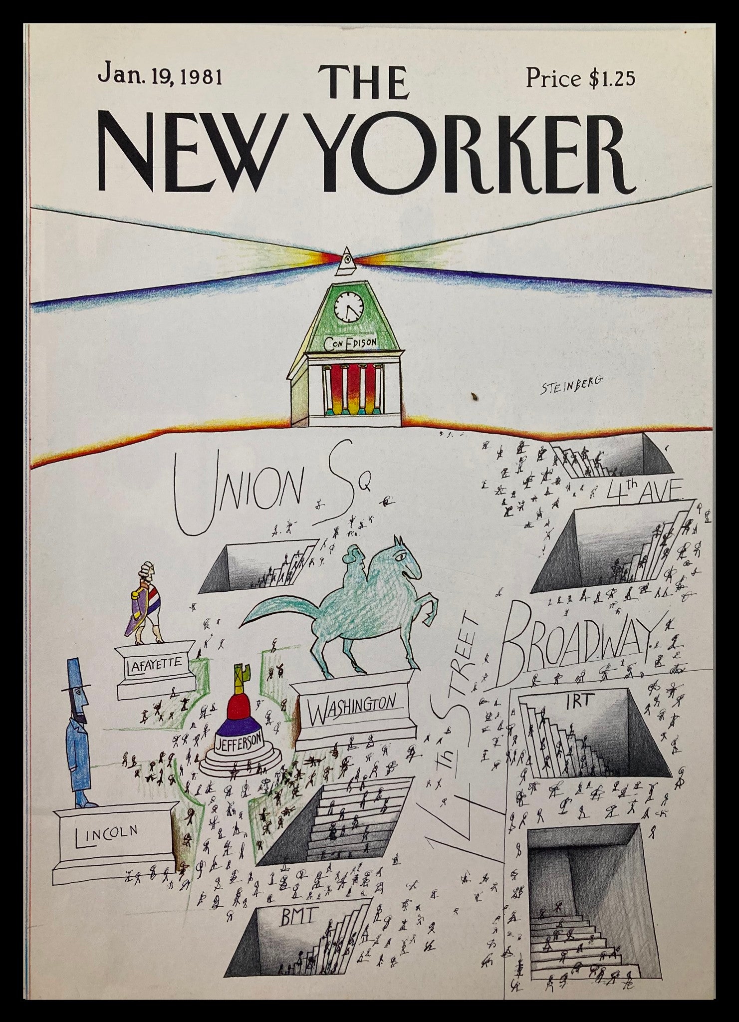 COVER ONLY The New Yorker January 19 1981 Union Square Saul Steinberg No Label