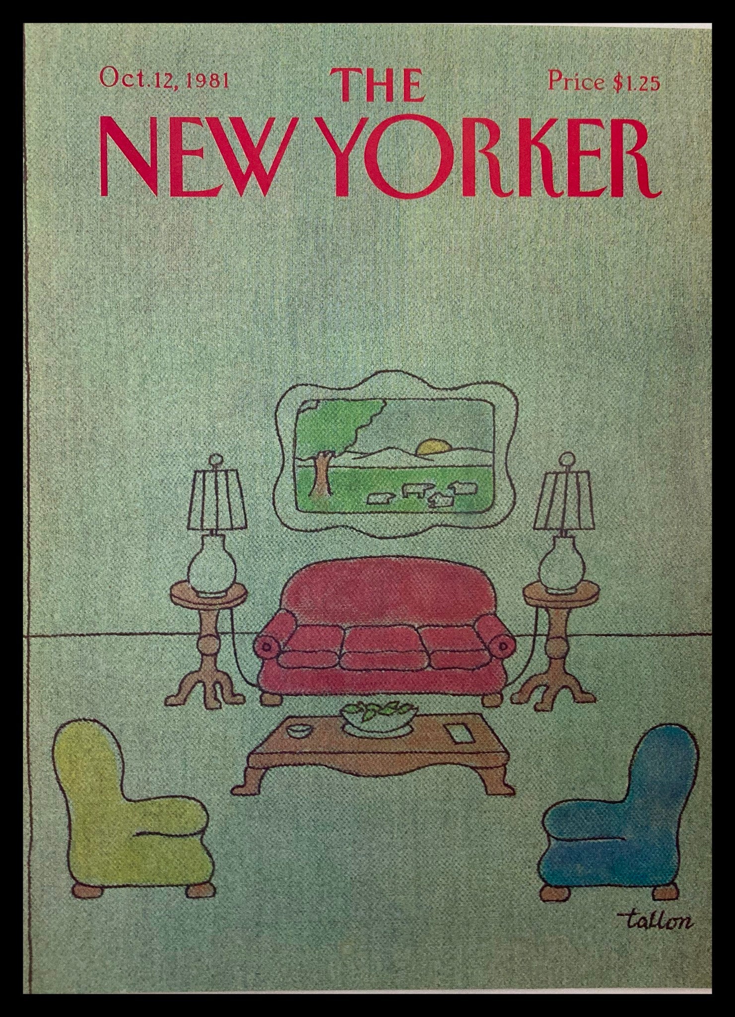 COVER ONLY The New Yorker October 12 1981 Colored Couches Robert Tallon No Label