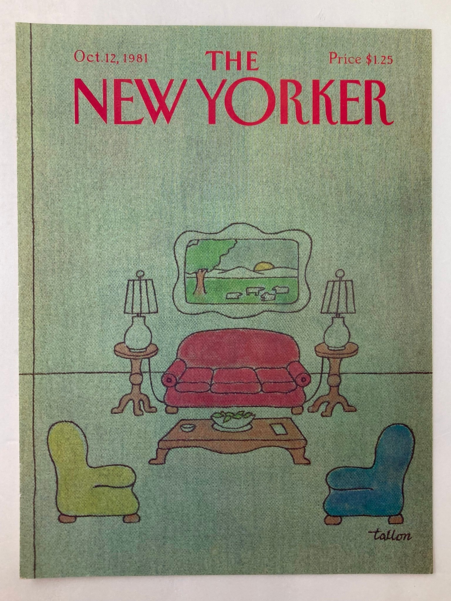 COVER ONLY The New Yorker October 12 1981 Colored Couches Robert Tallon No Label