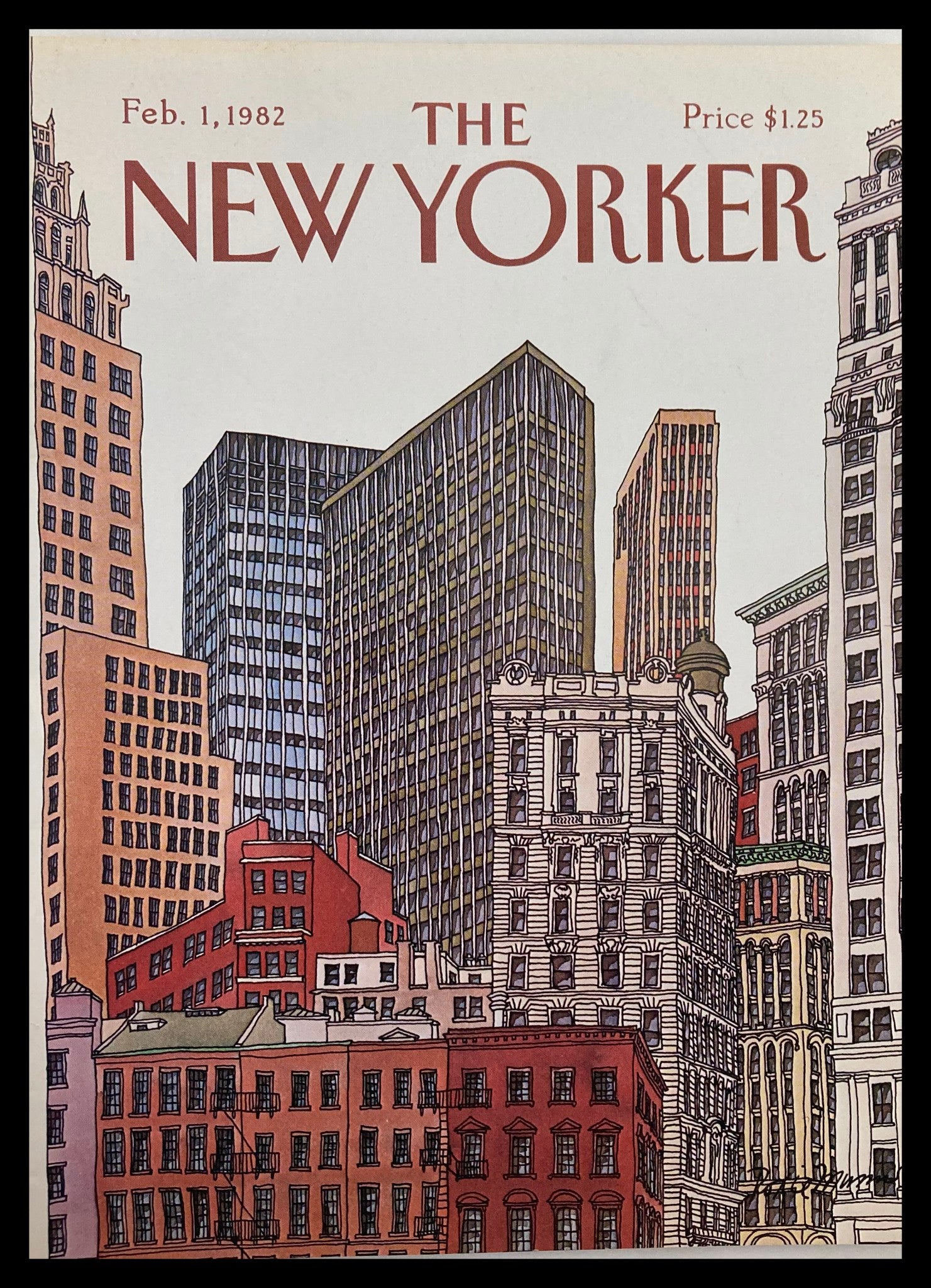 COVER ONLY The New Yorker February 1 1982 Buildings by Roxie Munro No Label