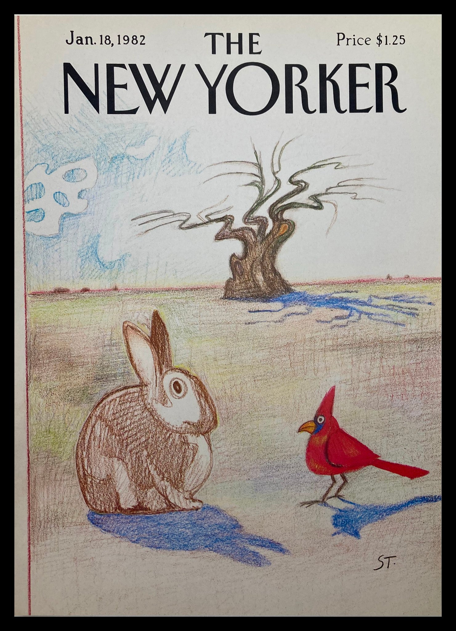 COVER ONLY The New Yorker January 18 1982 Stare Contest by S. Steinberg No Label