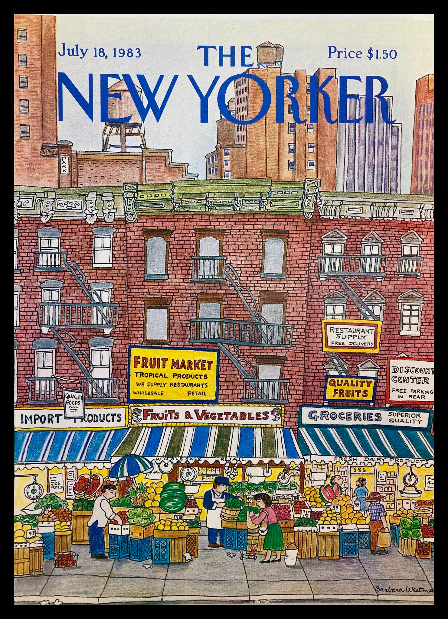 COVER ONLY The New Yorker July 18 1983 Fruit Market by Barbara Westman No Label