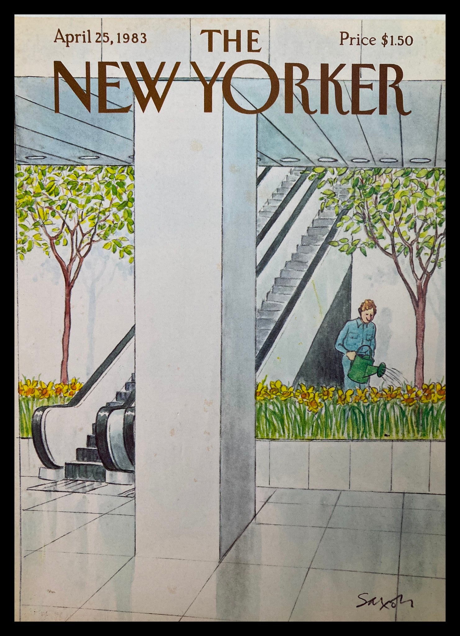 COVER ONLY The New Yorker April 25 1983 Indoor Plant by Charles Saxon No Label