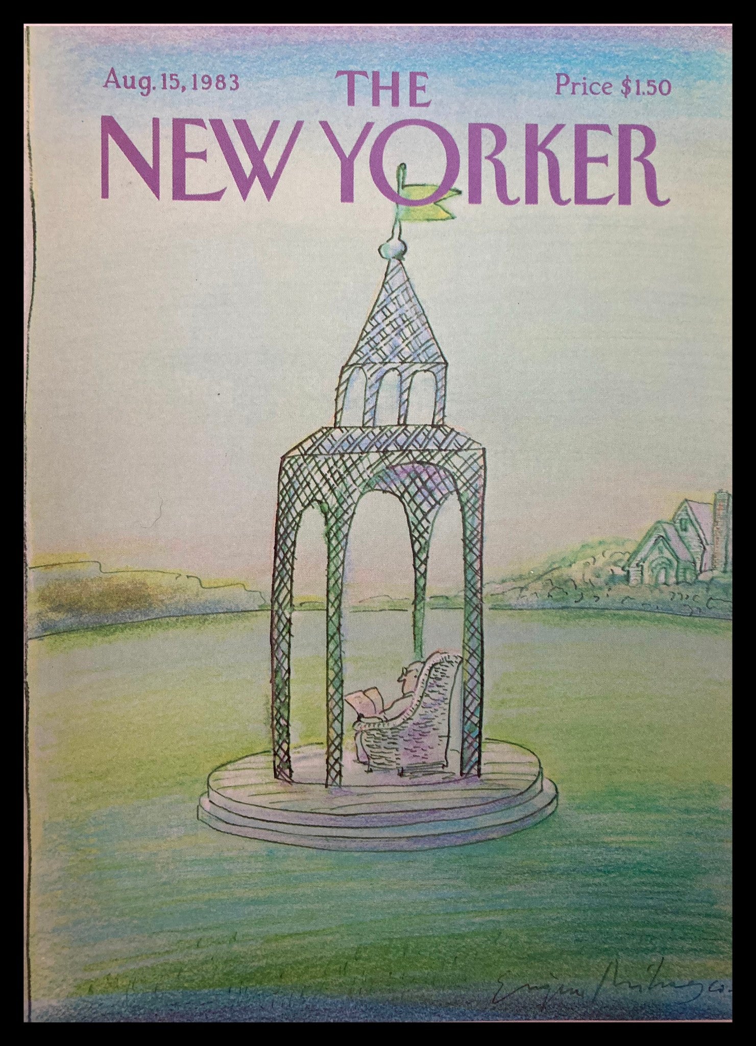 COVER ONLY The New Yorker August 15 1983 Reading by Eugene Mihaesco No Label