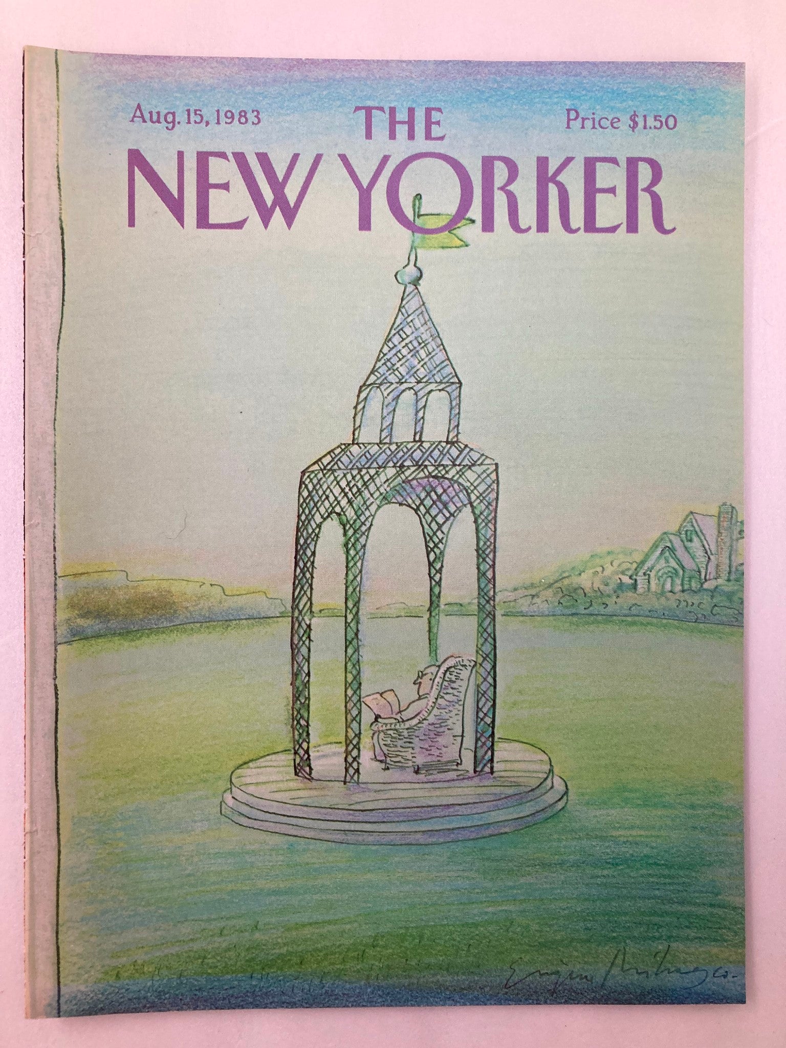 COVER ONLY The New Yorker August 15 1983 Reading by Eugene Mihaesco No Label