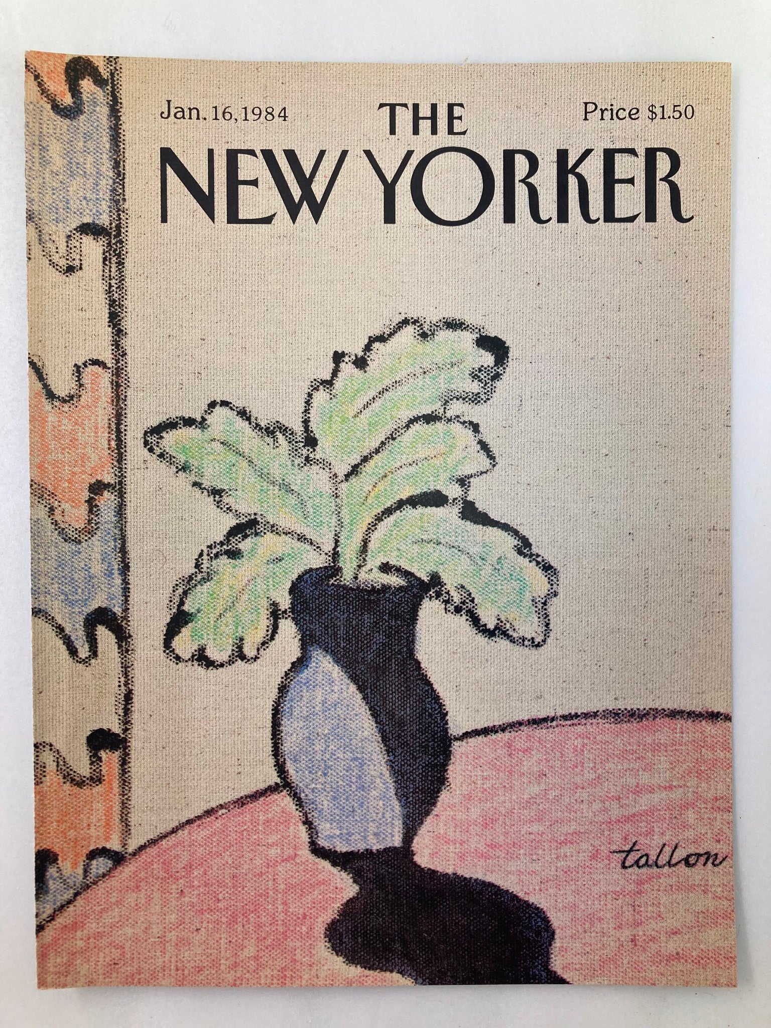 COVER ONLY The New Yorker January 16 1984 Shadow Vase by Robert Tallon No Label