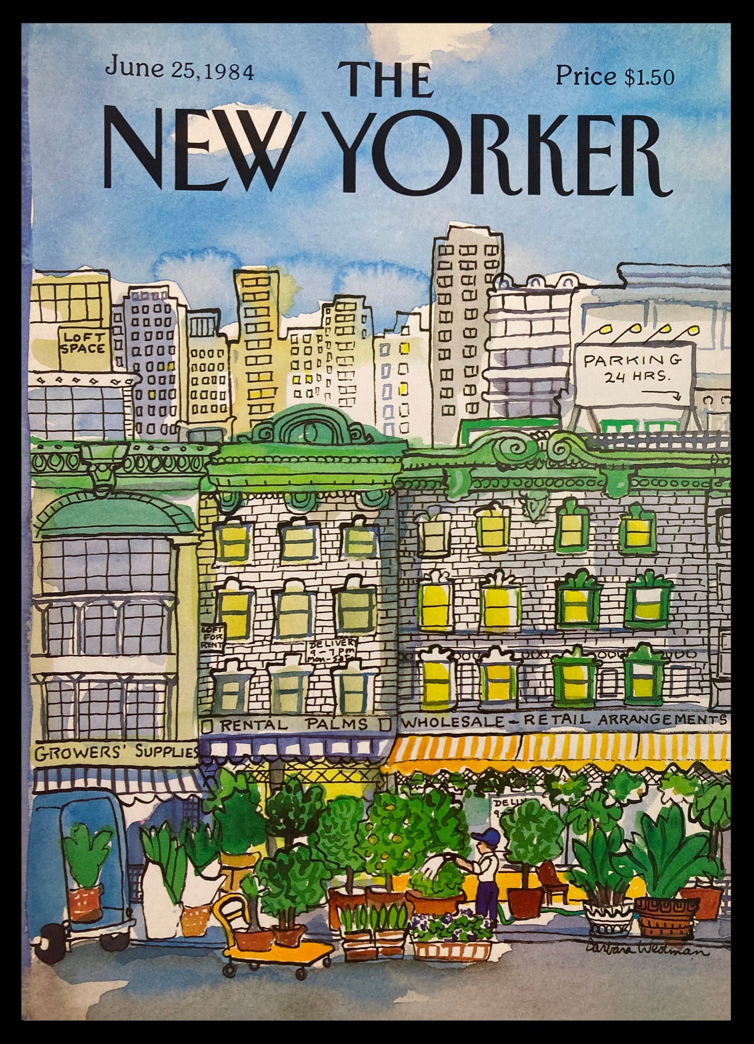 COVER ONLY The New Yorker June 25 1984 Parking 24hrs by Barbara Westman No Label